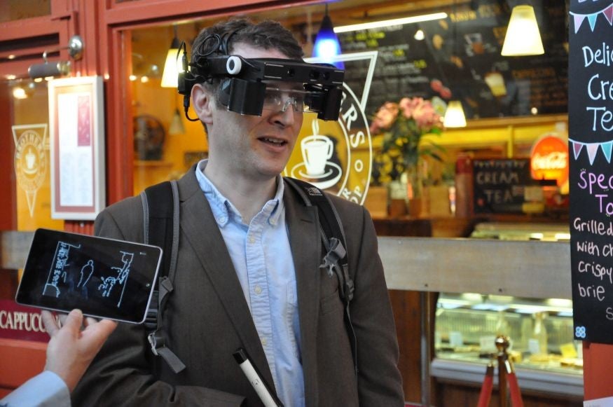 Cairns, 43, a London marketing agency copywriter who was diagnosed with the inherited eye condition choroideremia at the age of 12, tried out the smart glasses in Oxford's Covered Market.