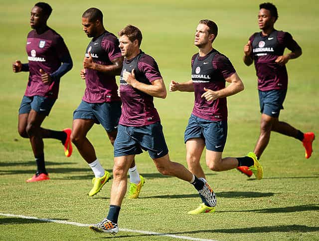 Captain Steven Gerrard (front) can win the tactical battle for England against Uruguay