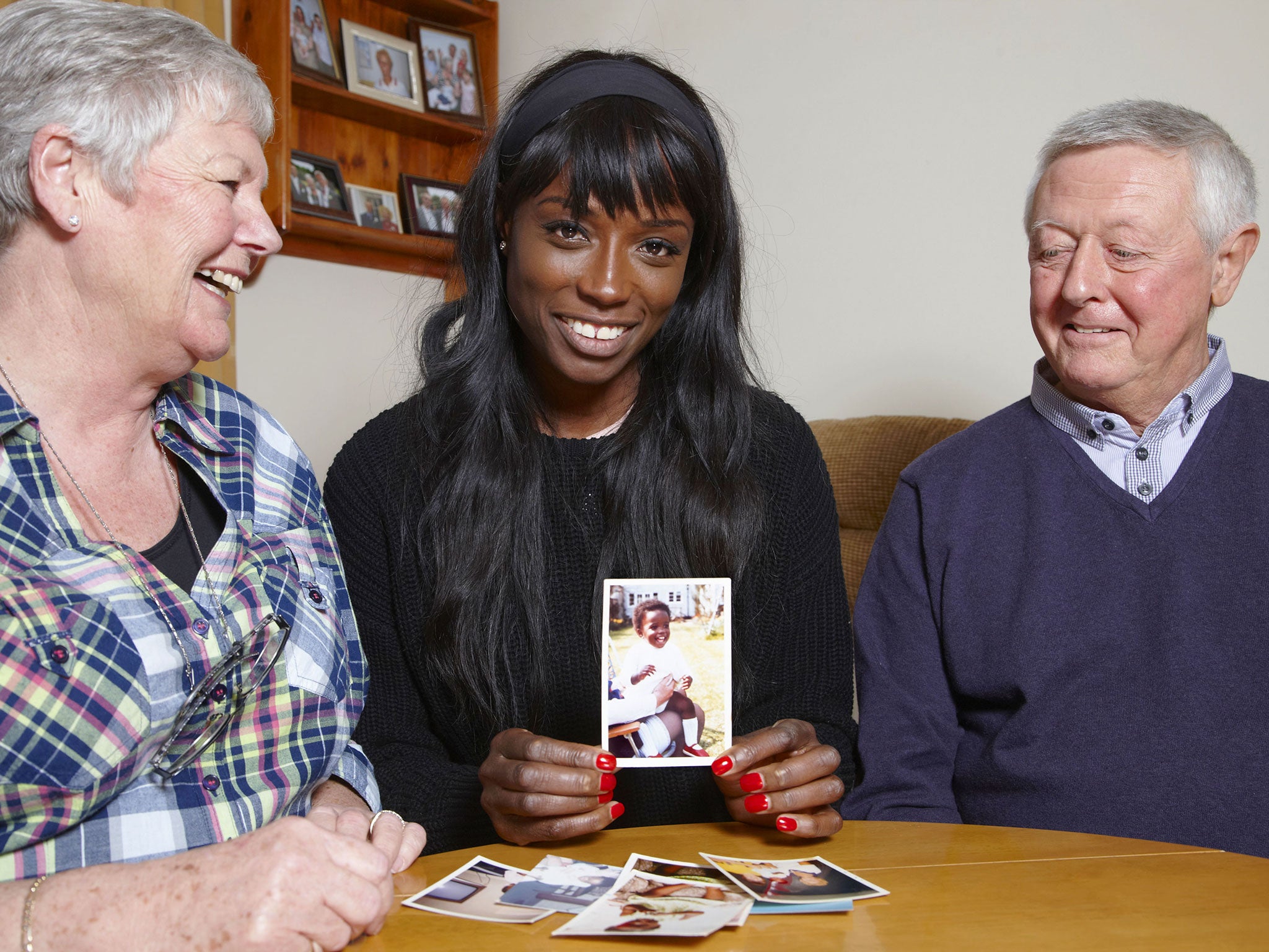 Lorraine Pascale and her foster carers from when she was a baby, Marion and John Bird