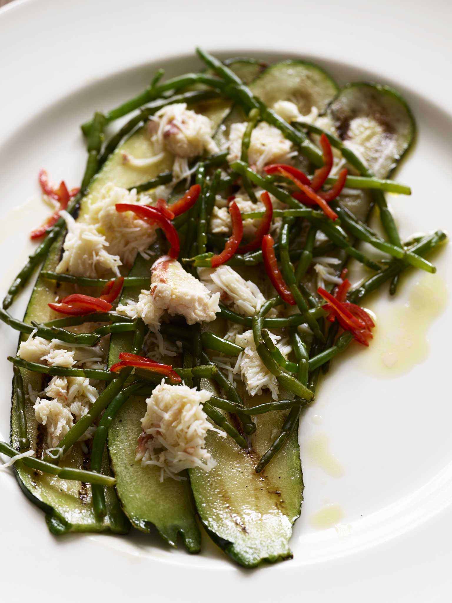Subtle flavour: Grilled cucumber with crab and samphire