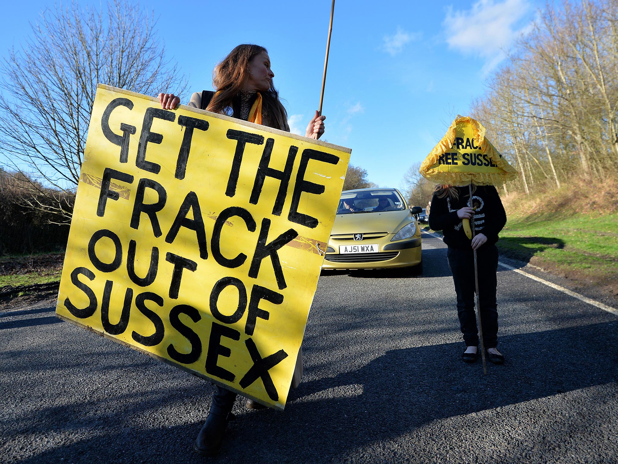 Anti-fracking protesters in Balcombe, West Sussex