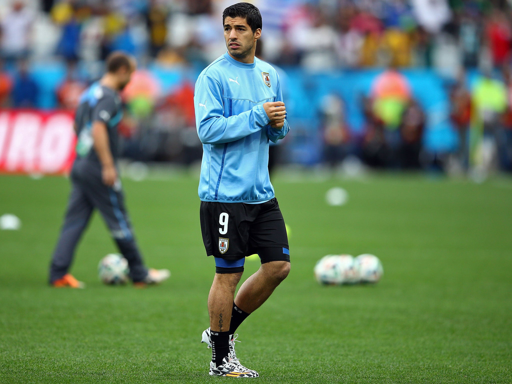 Luis Suarez was booed by England fans as he warmed up for the match