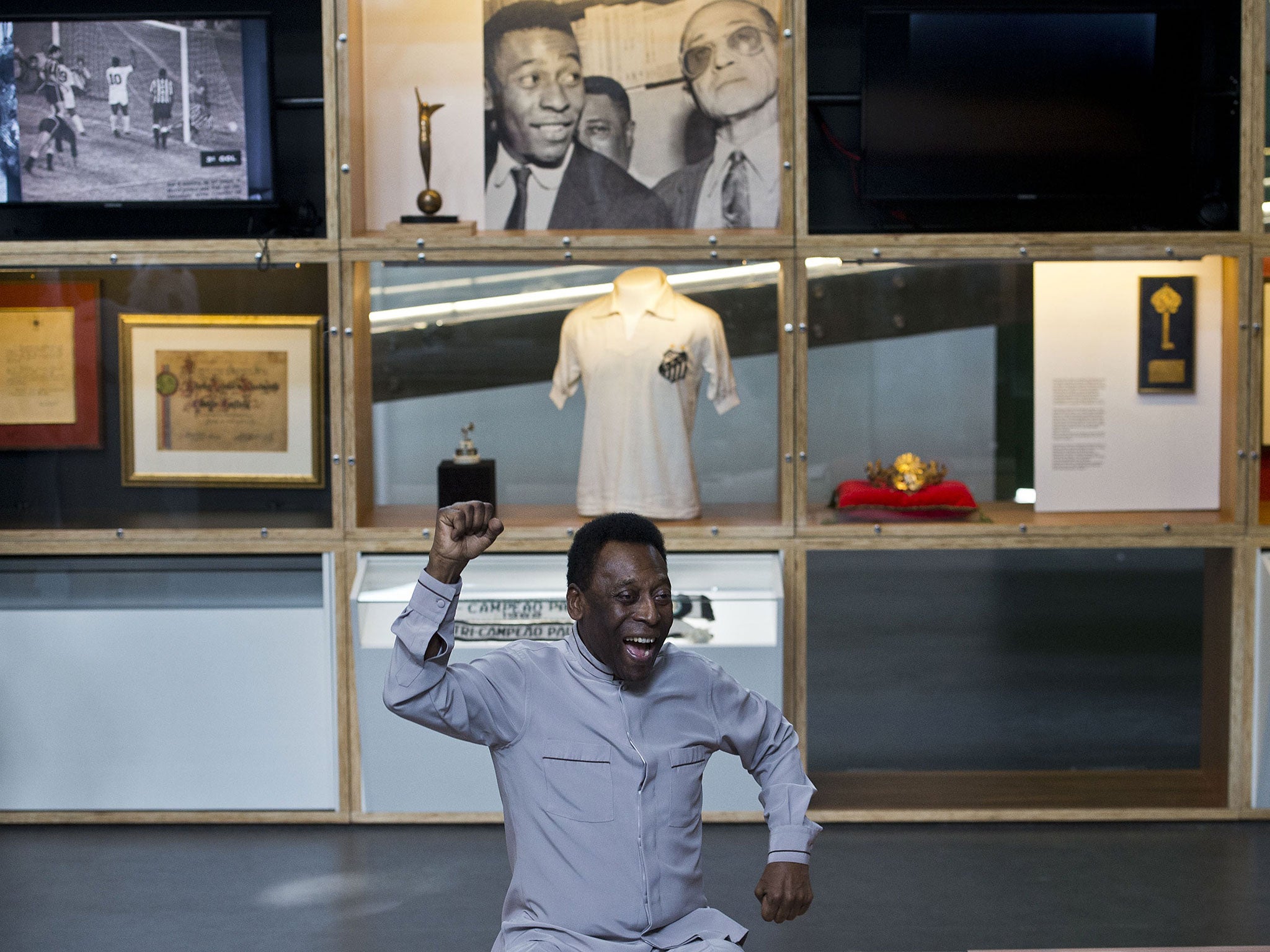 Pele at the opening of the Pele Museum in Santos, Brazil