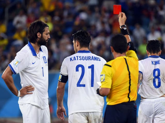 Kostas Katsouranis  receives his red card