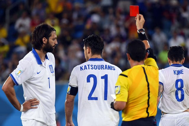 Kostas Katsouranis  receives his red card