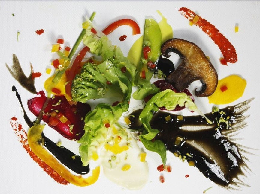 A salad version of Painting Number 201 by Russian artist Wassily Kandinsky as psychologists found that a salad tasted better when arranged to resemble a work by Kandinsky.