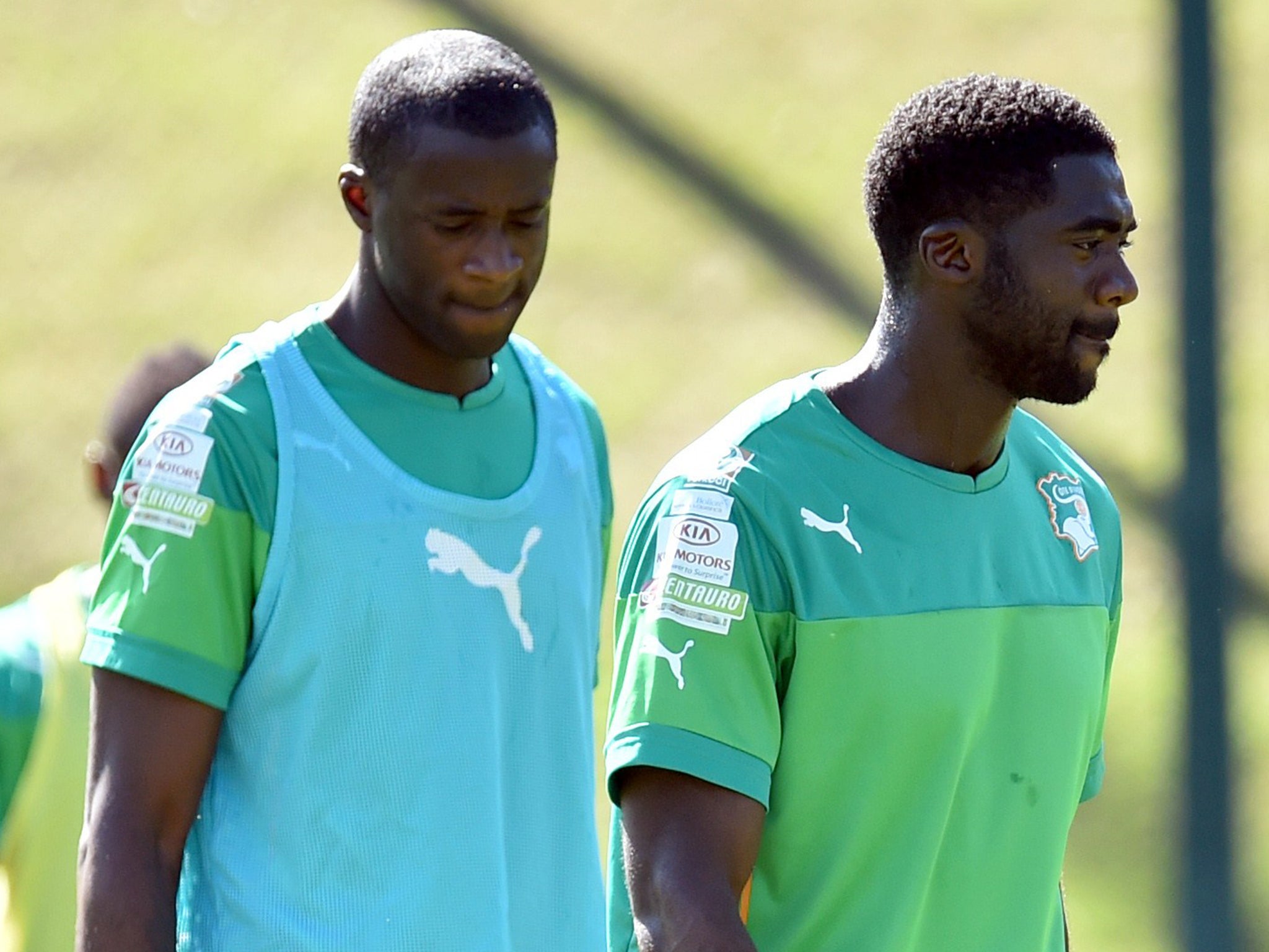 Yaya and Kolo Toure train with the Ivory Coast side at the World Cup