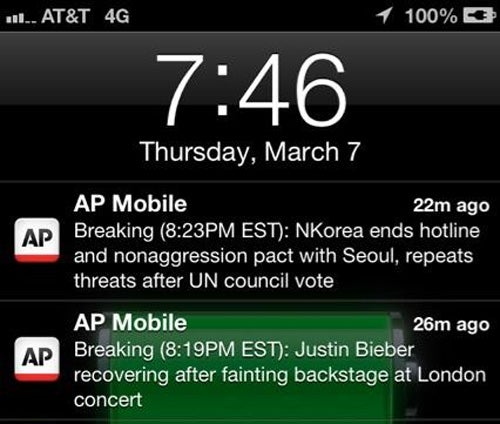 North Korea rattles saber at world, Bieber faints