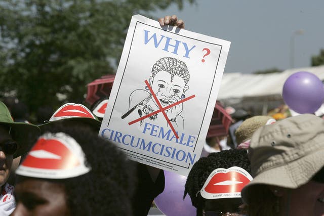 Members of African Gay and Lesbian communities demonstrate against female genital mutilation, 23 January 2007 at the Nairobi World Social Forum venue in Kasarani, Nairobi. Some 46,000 participants are attending the seventh edition of the World Social Foru