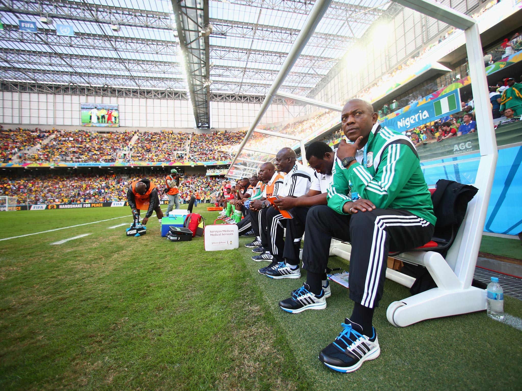 Stephen Keshi, the Nigeria coach, watches his side get
held to a draw by Iran