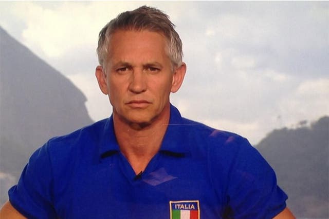 BBC presenter Gary Lineker sported an Italy shirt for the coverage of Italy vs Costa Rica