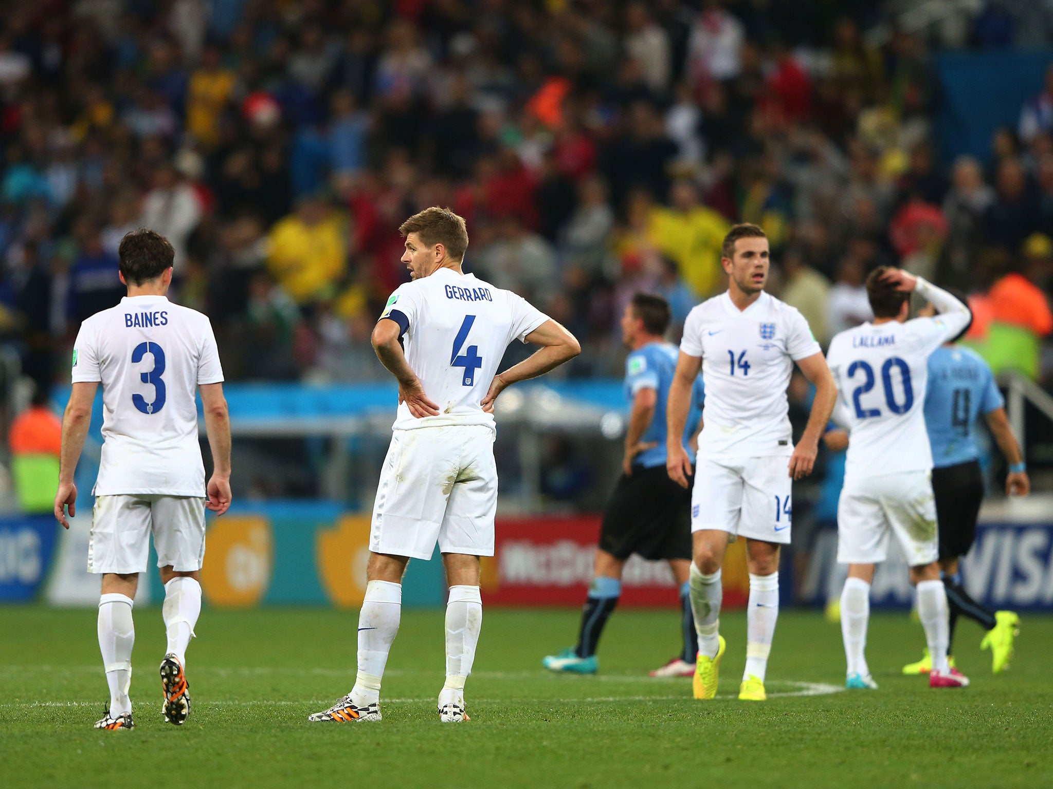 England players react after elimination from the World Cup