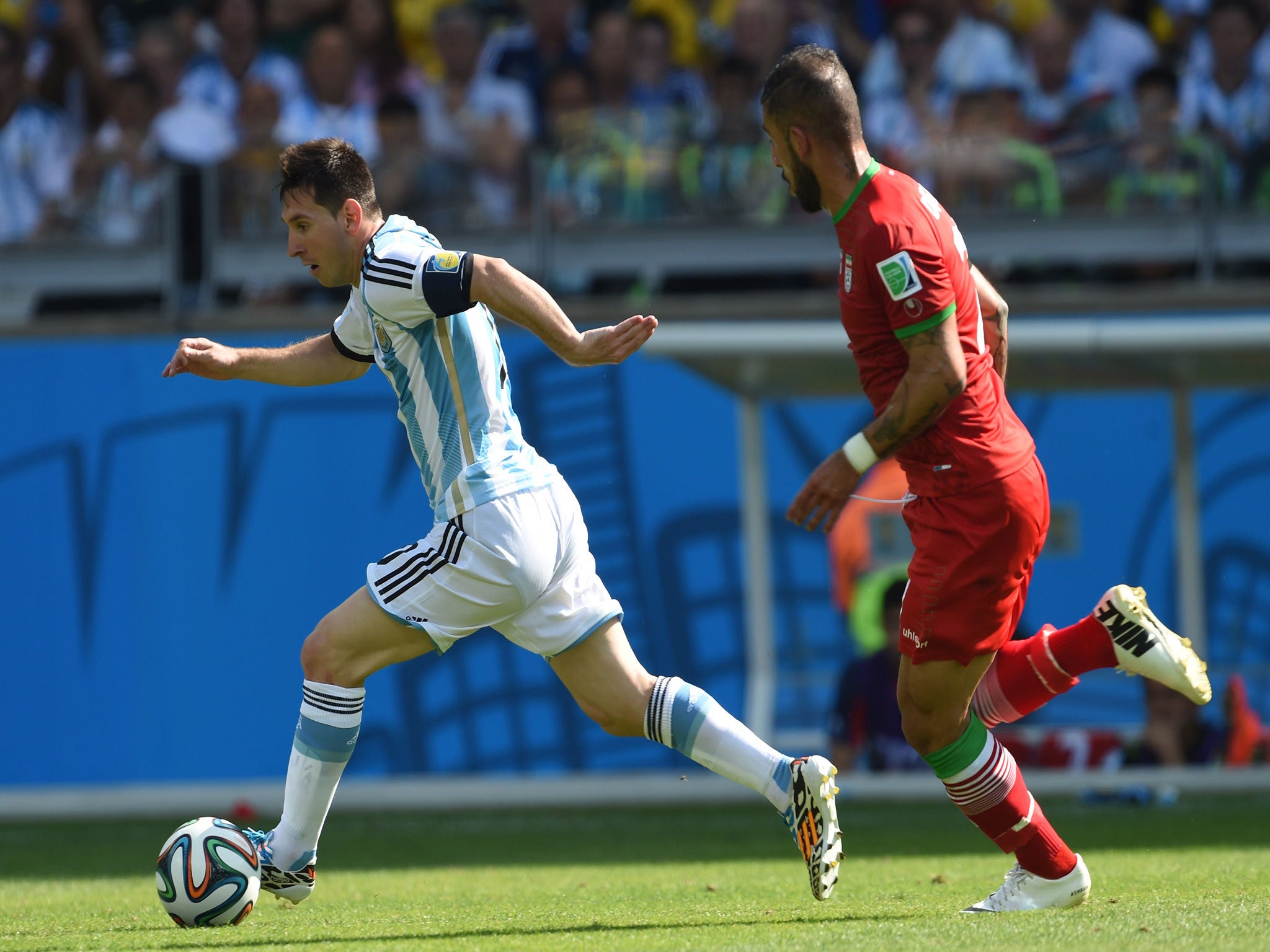 Lionel Messi in action for Argentina against Iran