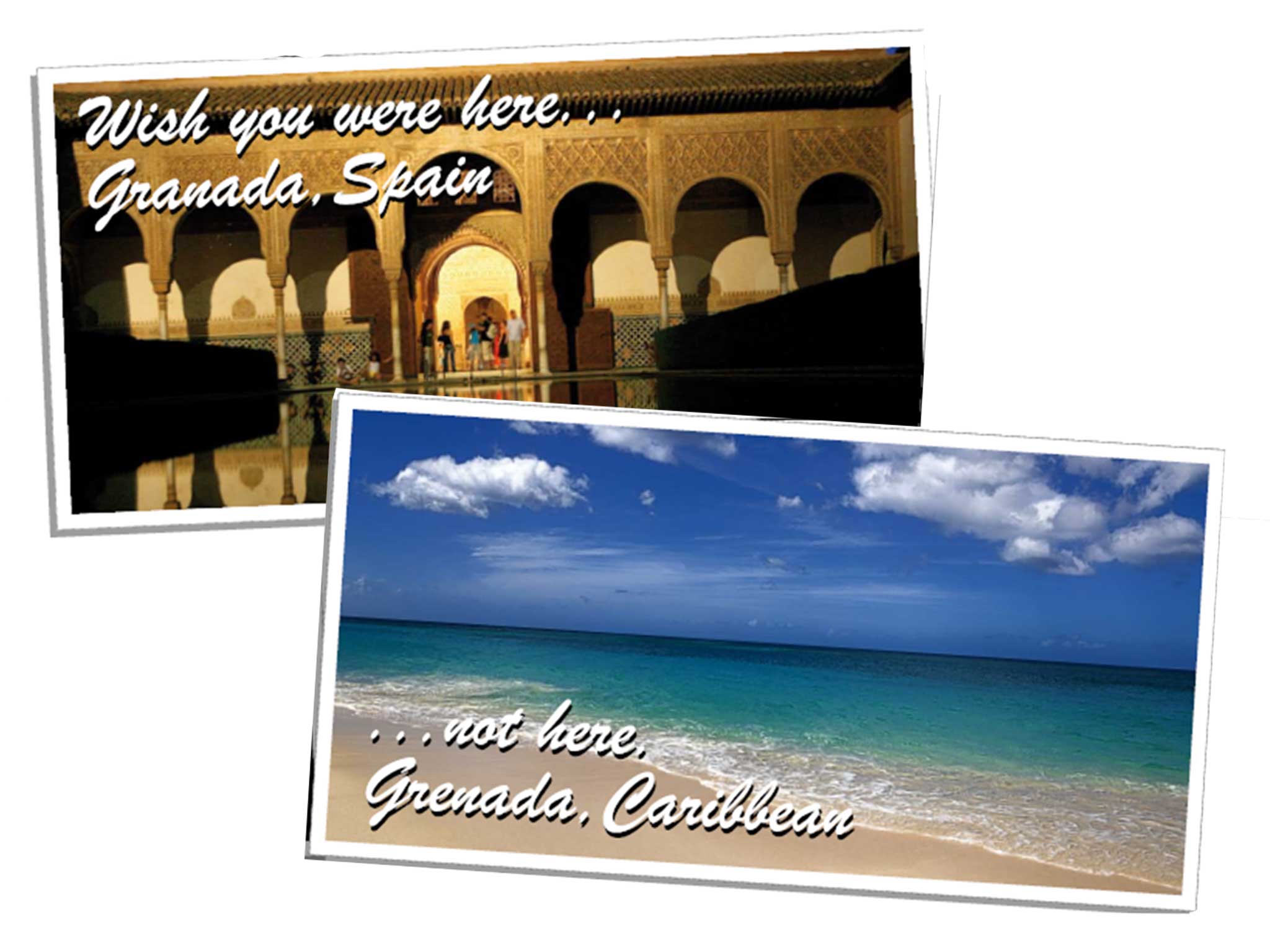 Wish you were here, not there: Mr Gamson flew to Grenada, bottom, not Granada, top
