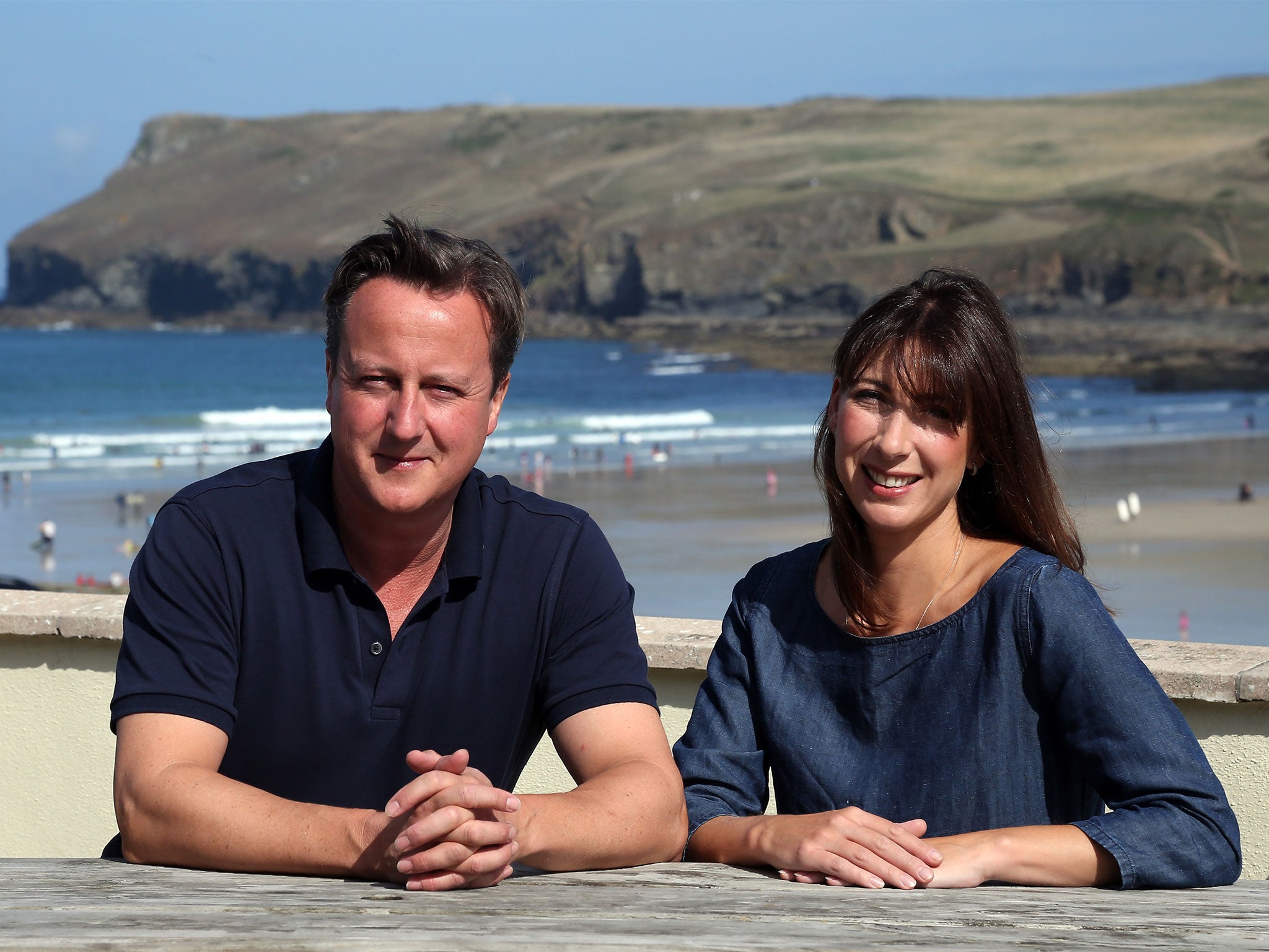 David and Samantha Cameron on holiday in Polzeath, Cornwall last summer
