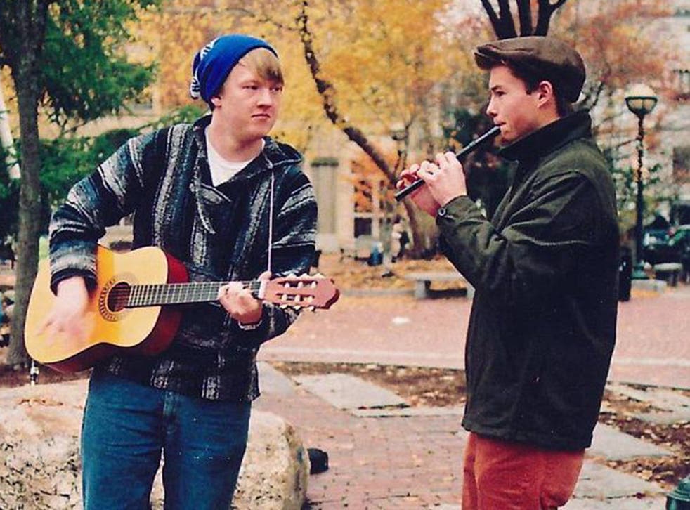 Benjamin LaMontagne (right), plays music with a close friend