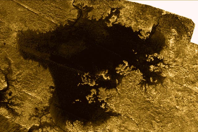 Nasa photo of Titan's north polar sea Ligeia Mare captured by the Cassini probe