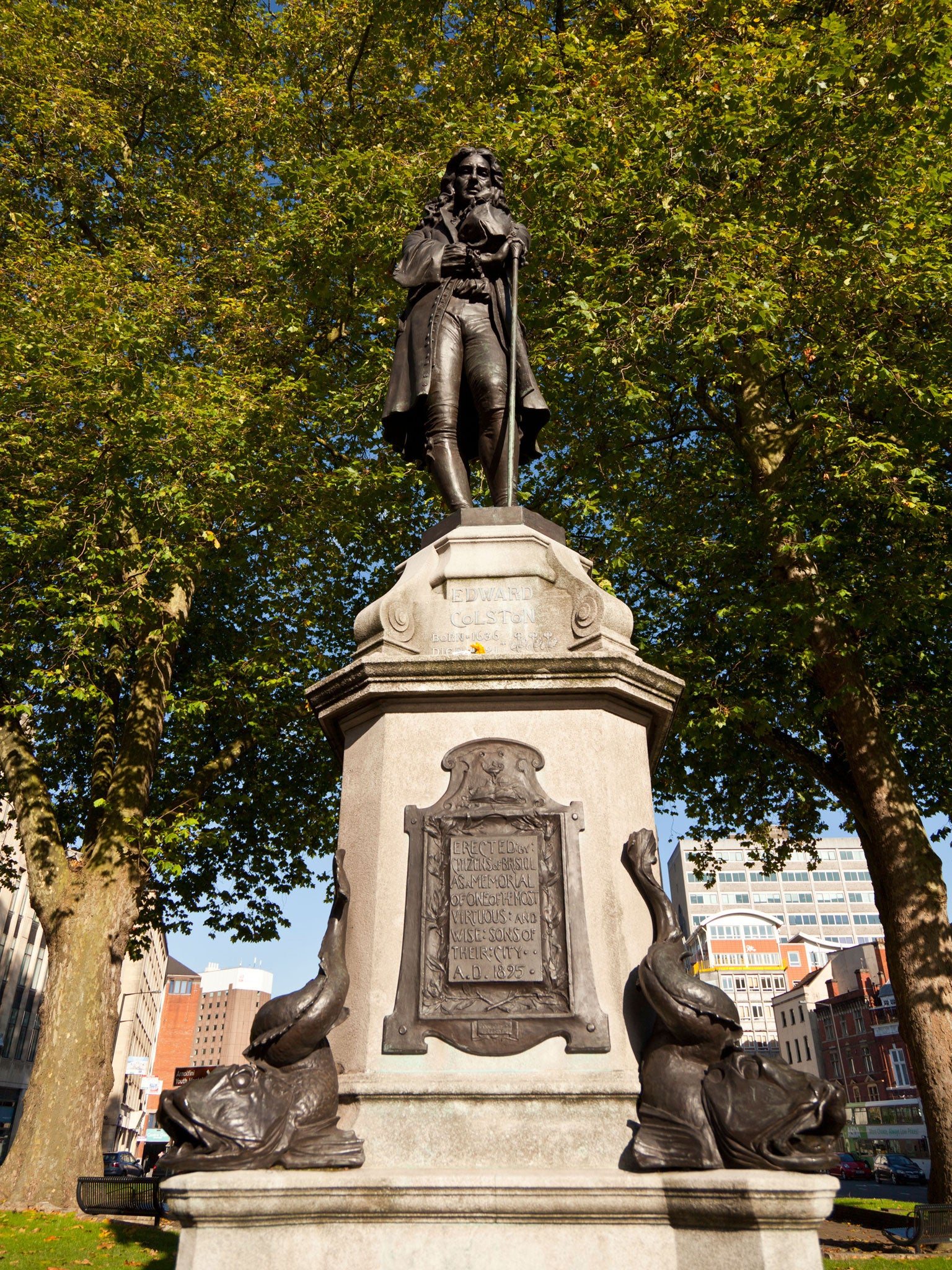 Edward Colston’s statue in Bristol. Much of his wealth came from slavery