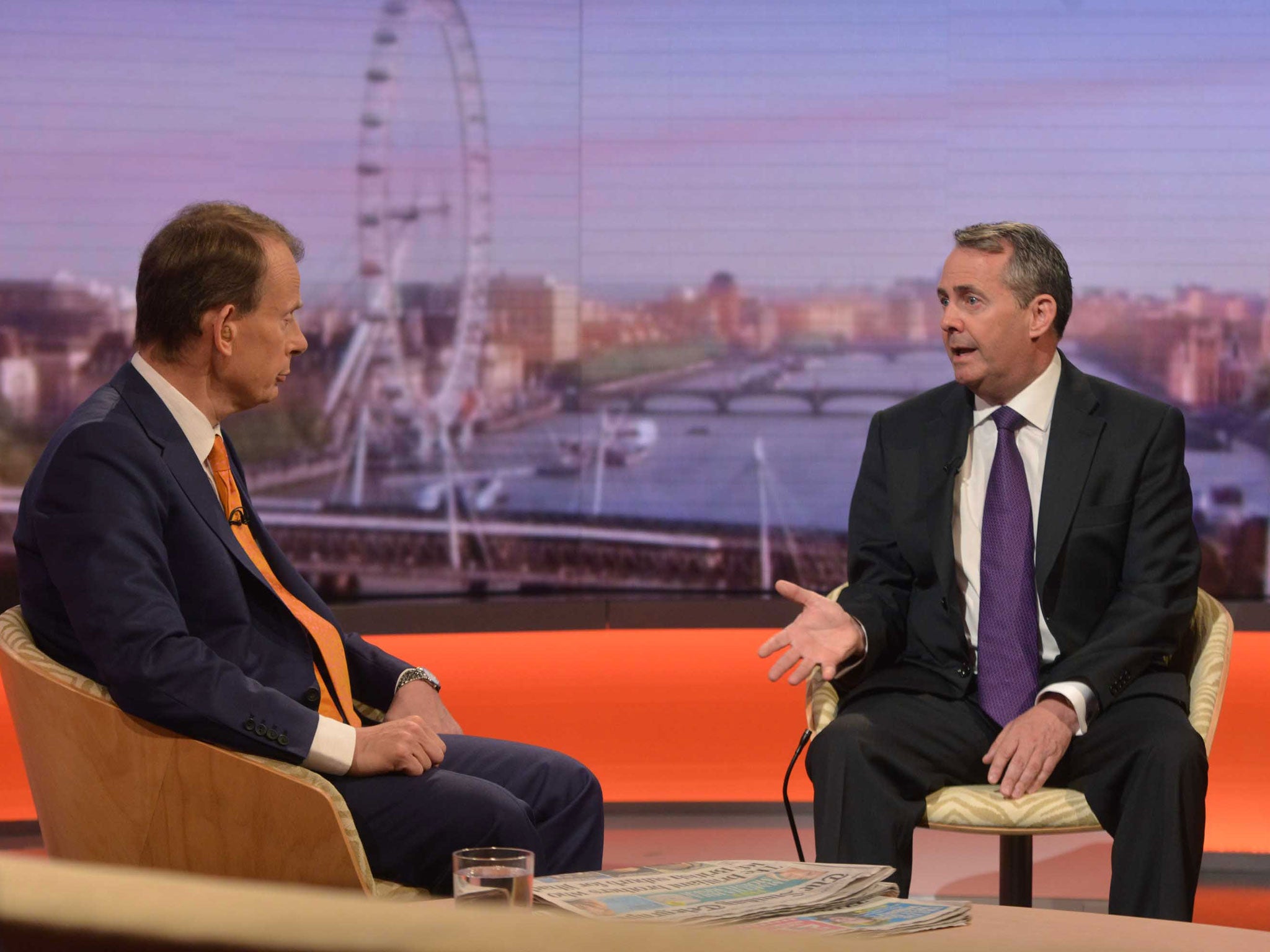 Andrew Marr interviews the former Defence Secretary Liam Fox for his BBC show