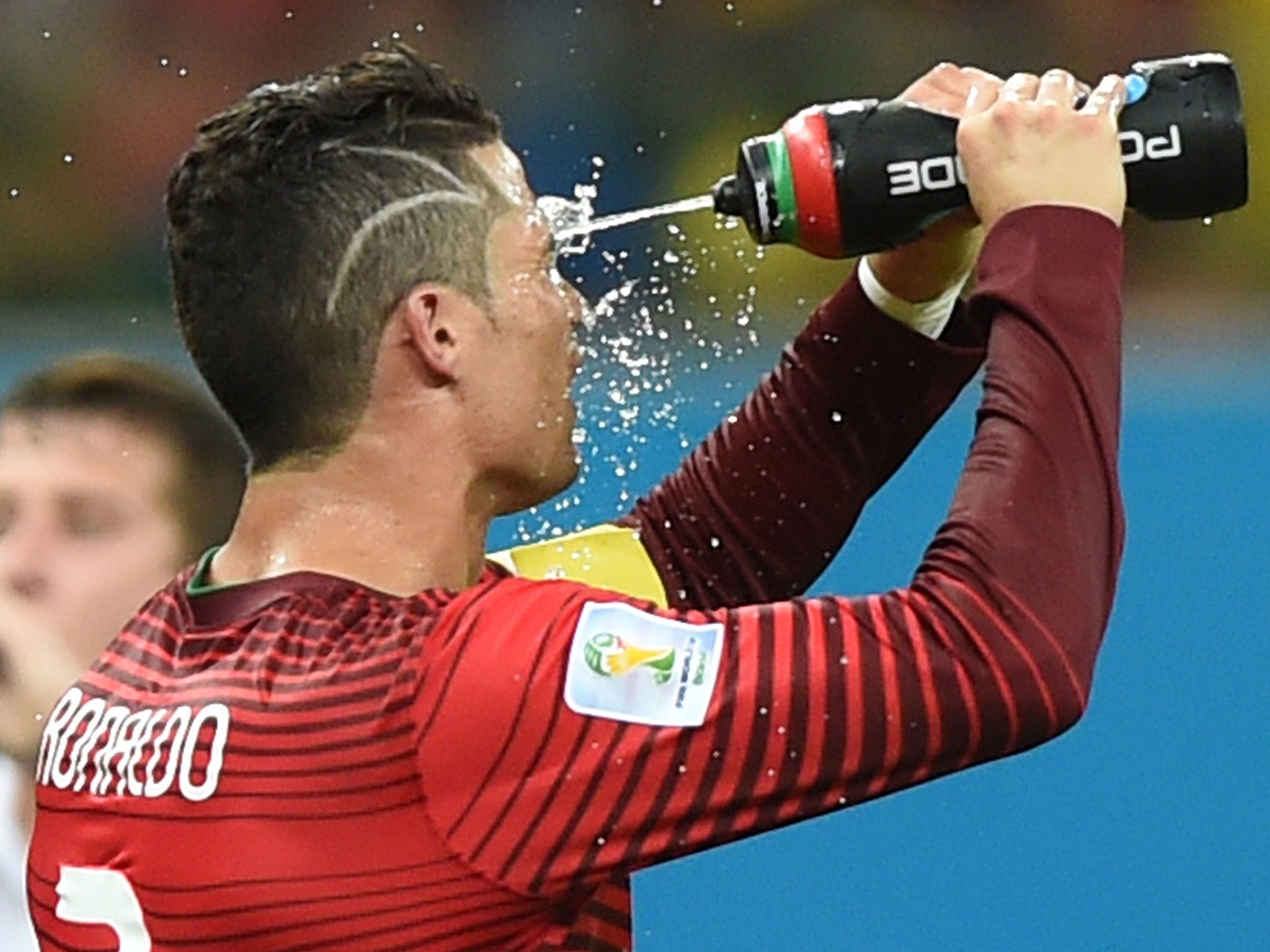 Cristiano Ronaldo takes some water on board in Manaus