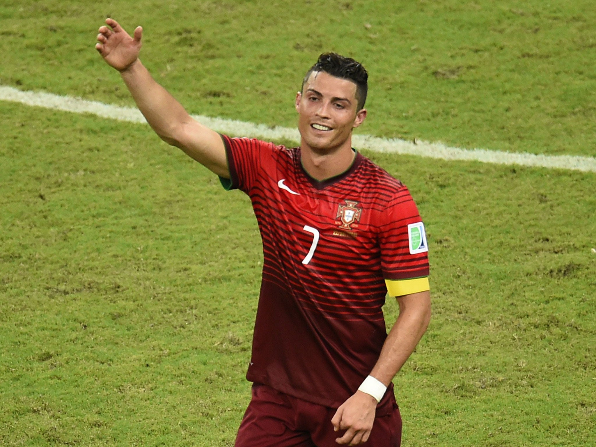 Cristiano Ronaldo looks relieved at the final whistle