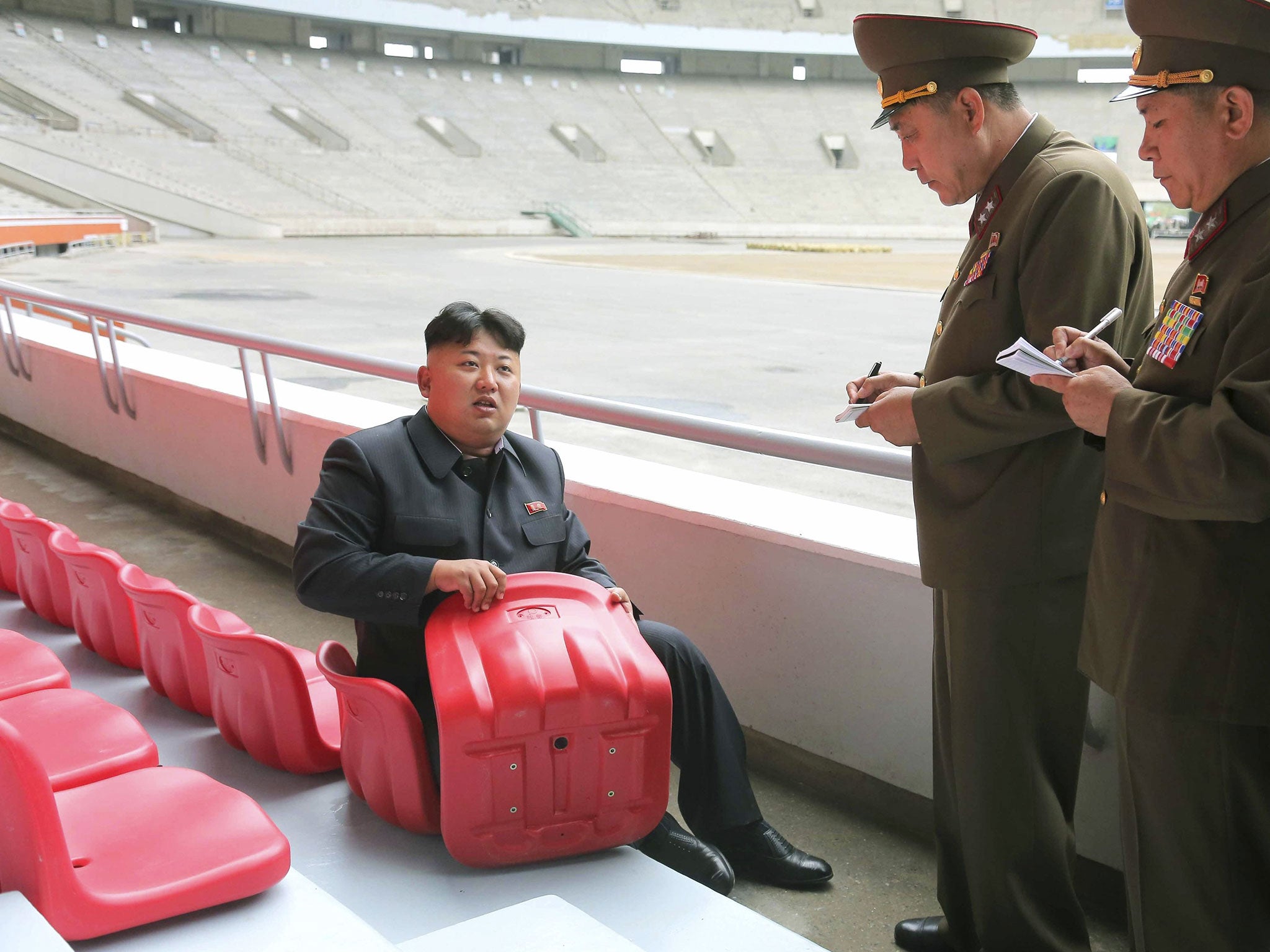 Kim Jong Un gives field guidance to the remodelling site of the May Day Stadium in Pyongyang
