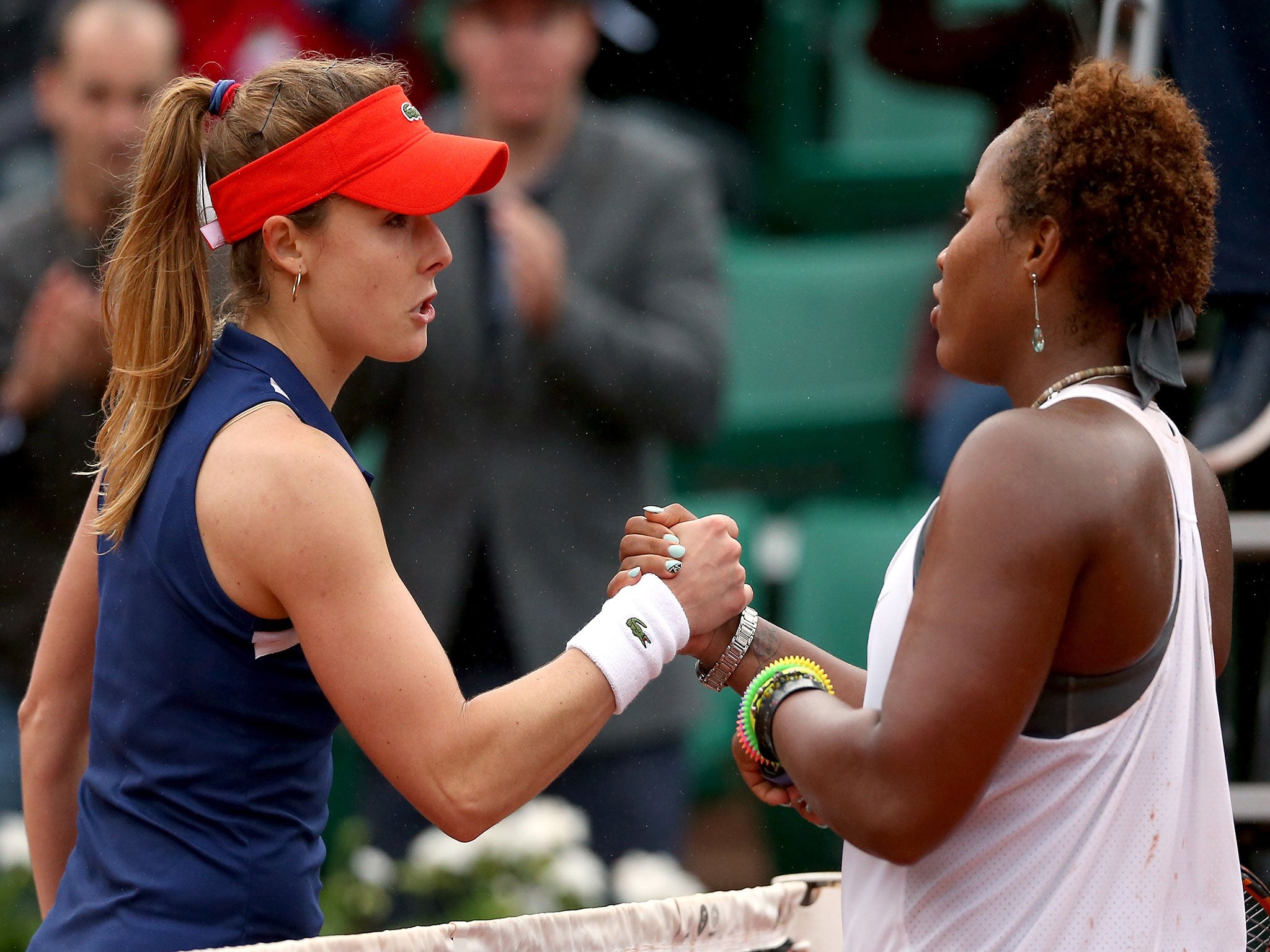 Alize Cornet congratulates Taylor Townsend at the French Open after her shock victory