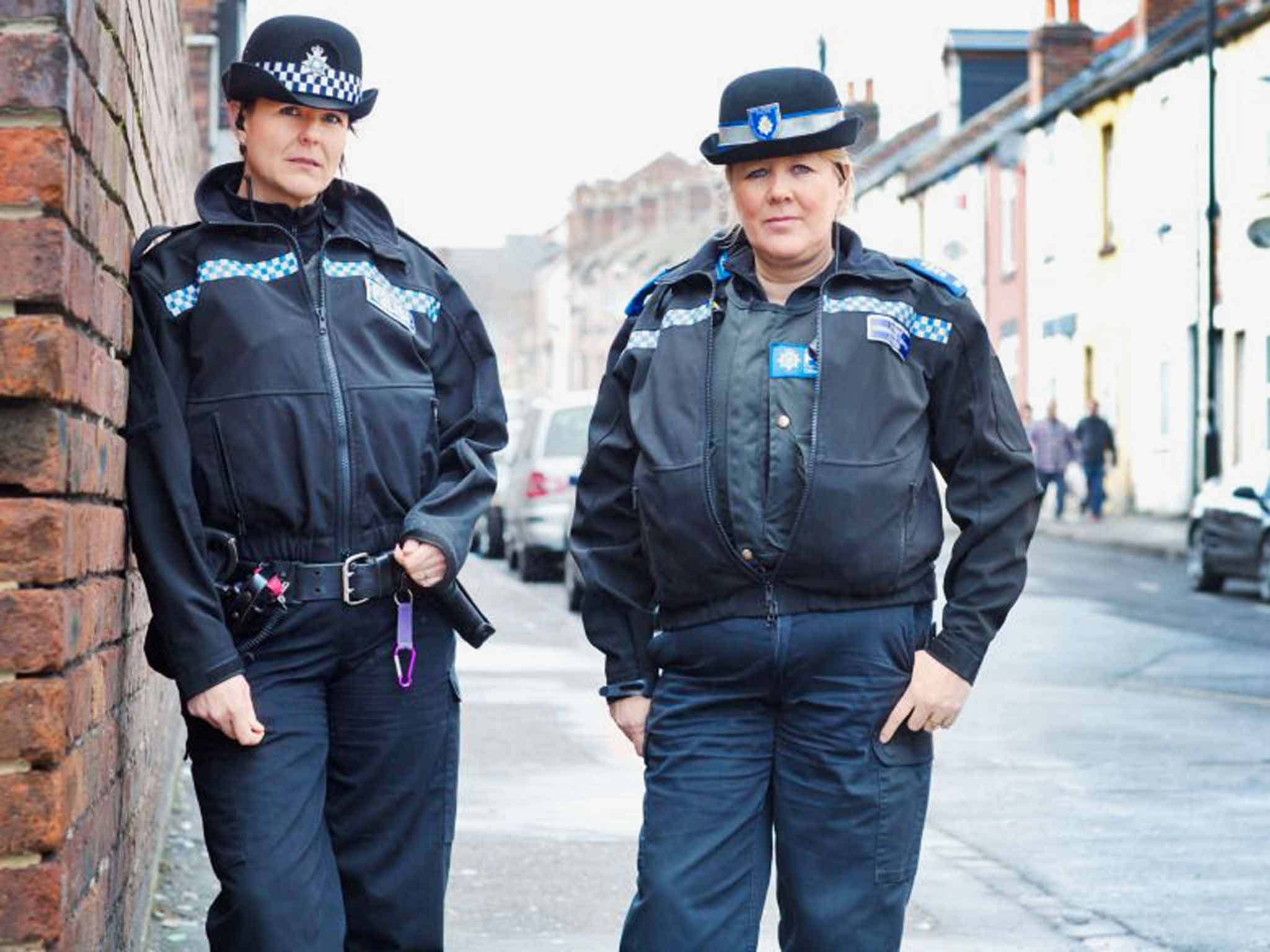 An arresting sight: Sheffield policewomen Christine Fisher and Deb Parker