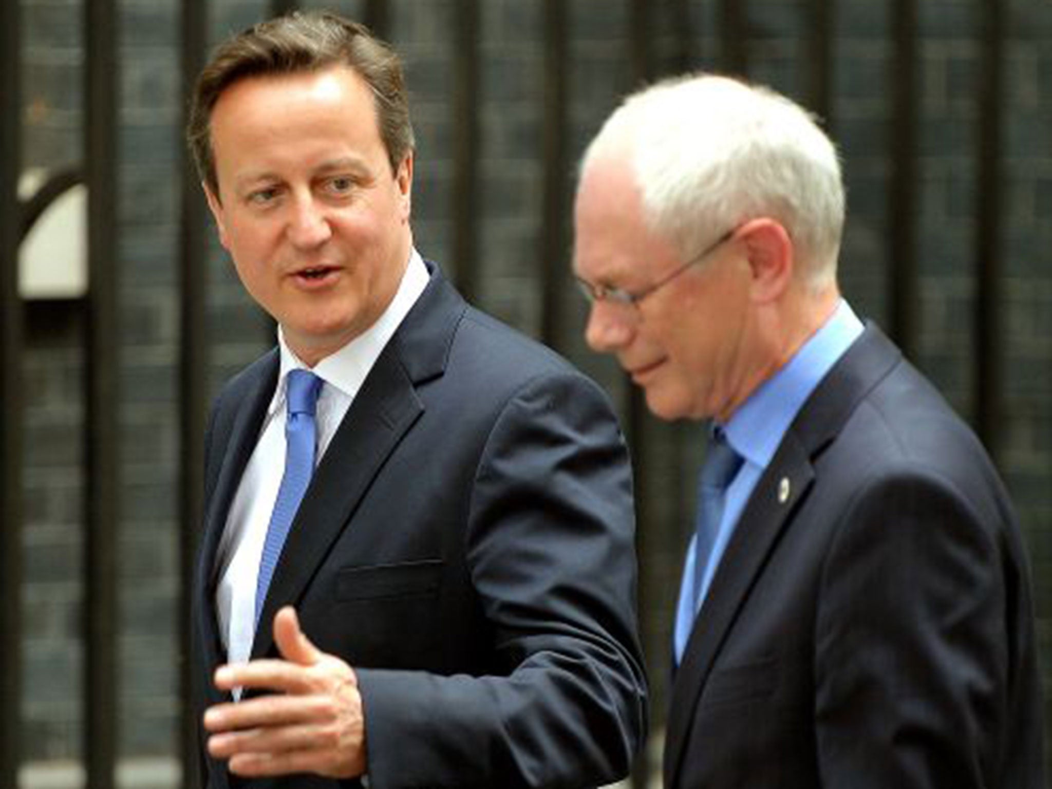 David Cameron greets Herman Van Rompuy in Westminster