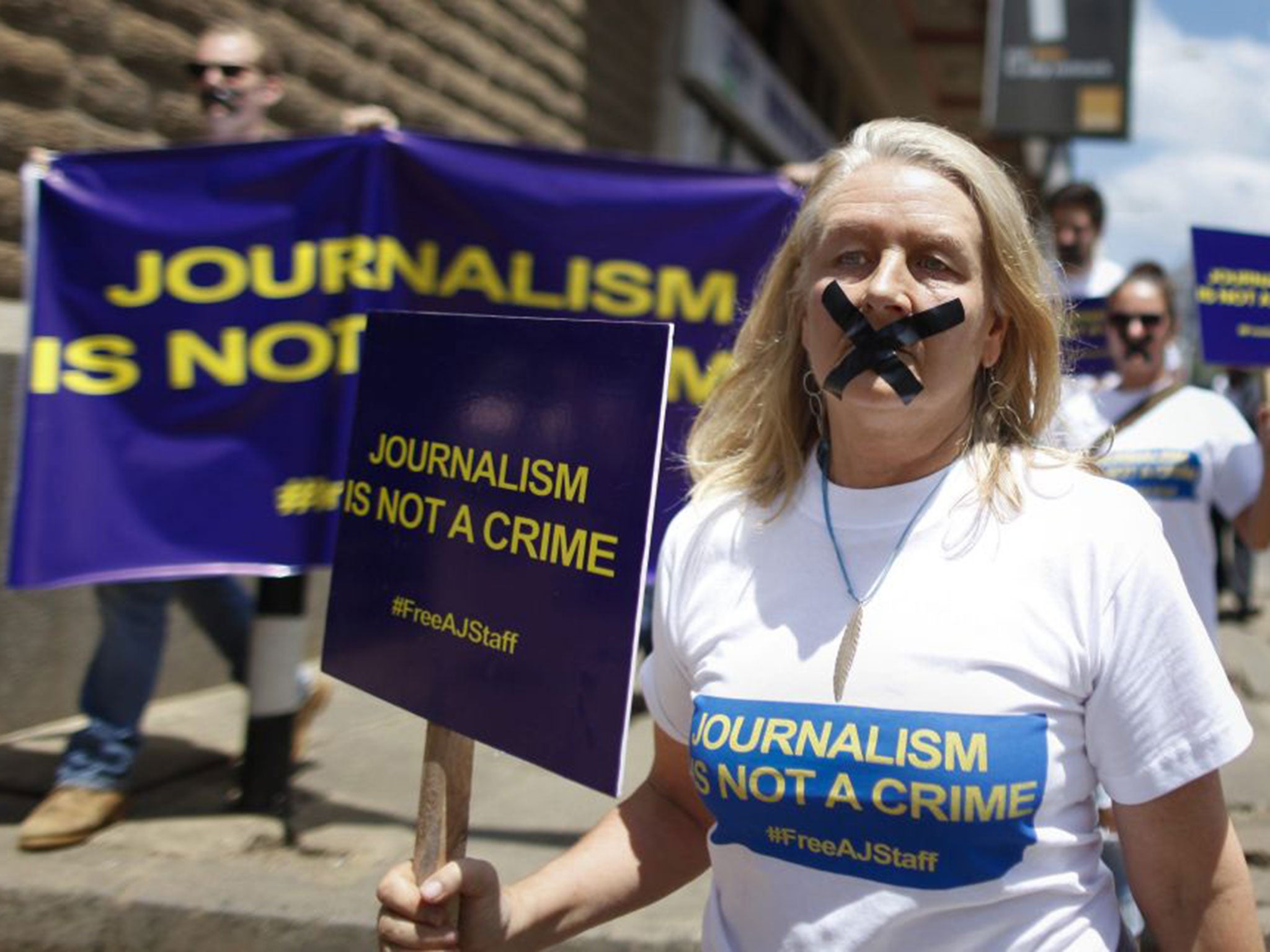 Supporters of Nairobi-based Al Jazeera journalist Peter Greste protesting against his imprisonment back in February