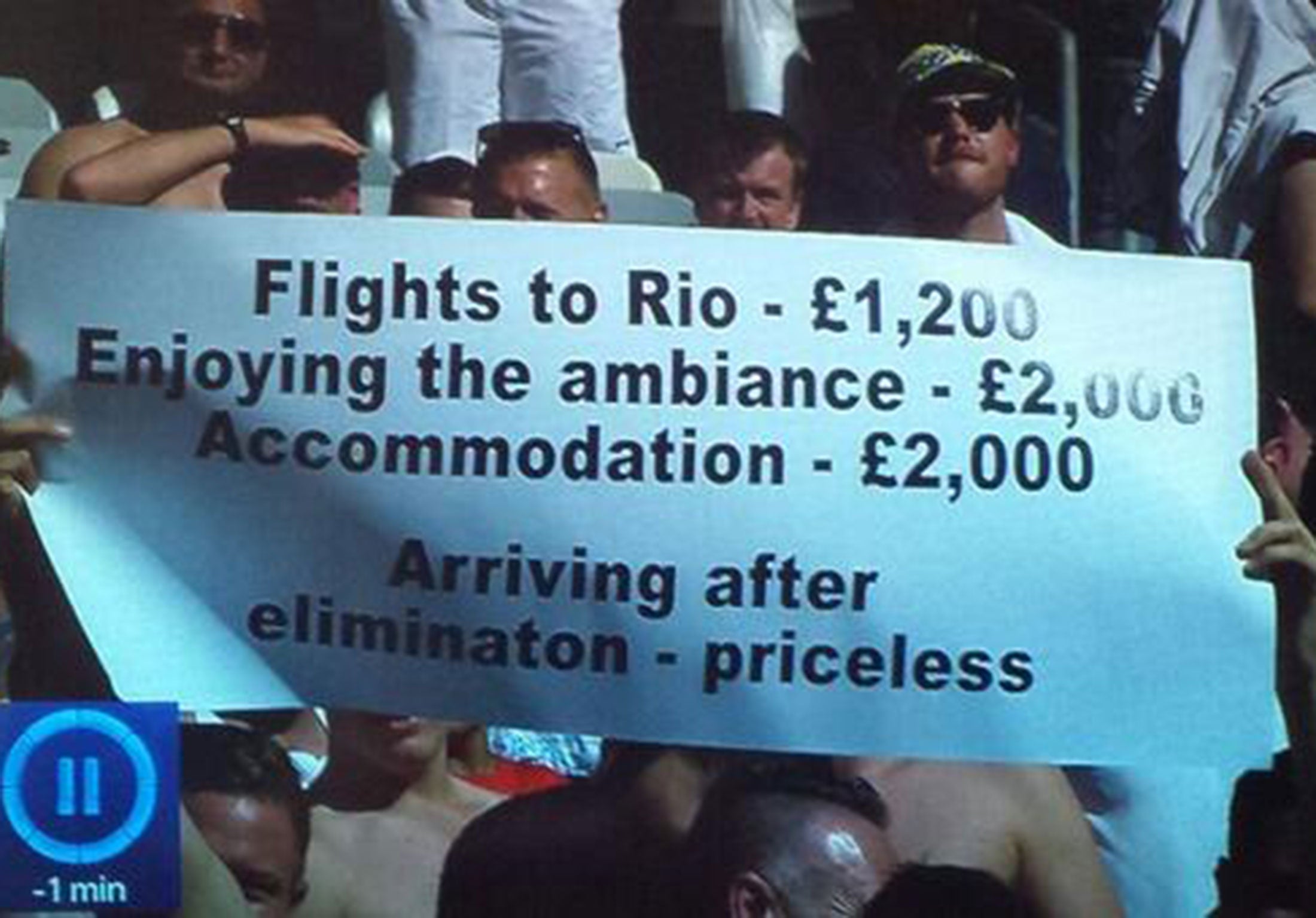 An England fan displayed this comical banner during their final group game against Costa Rica
