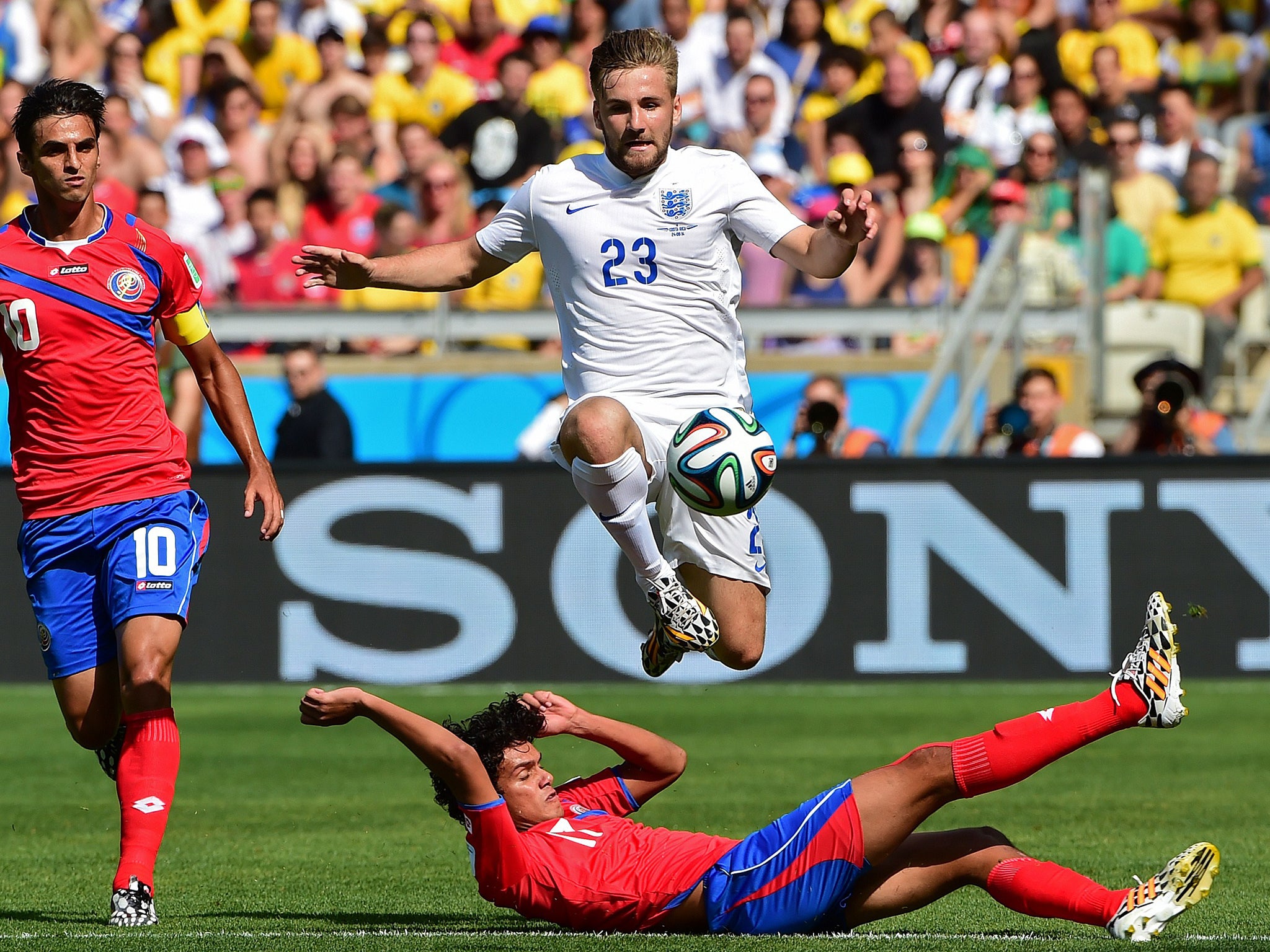 Luke Shaw in action at the World Cup