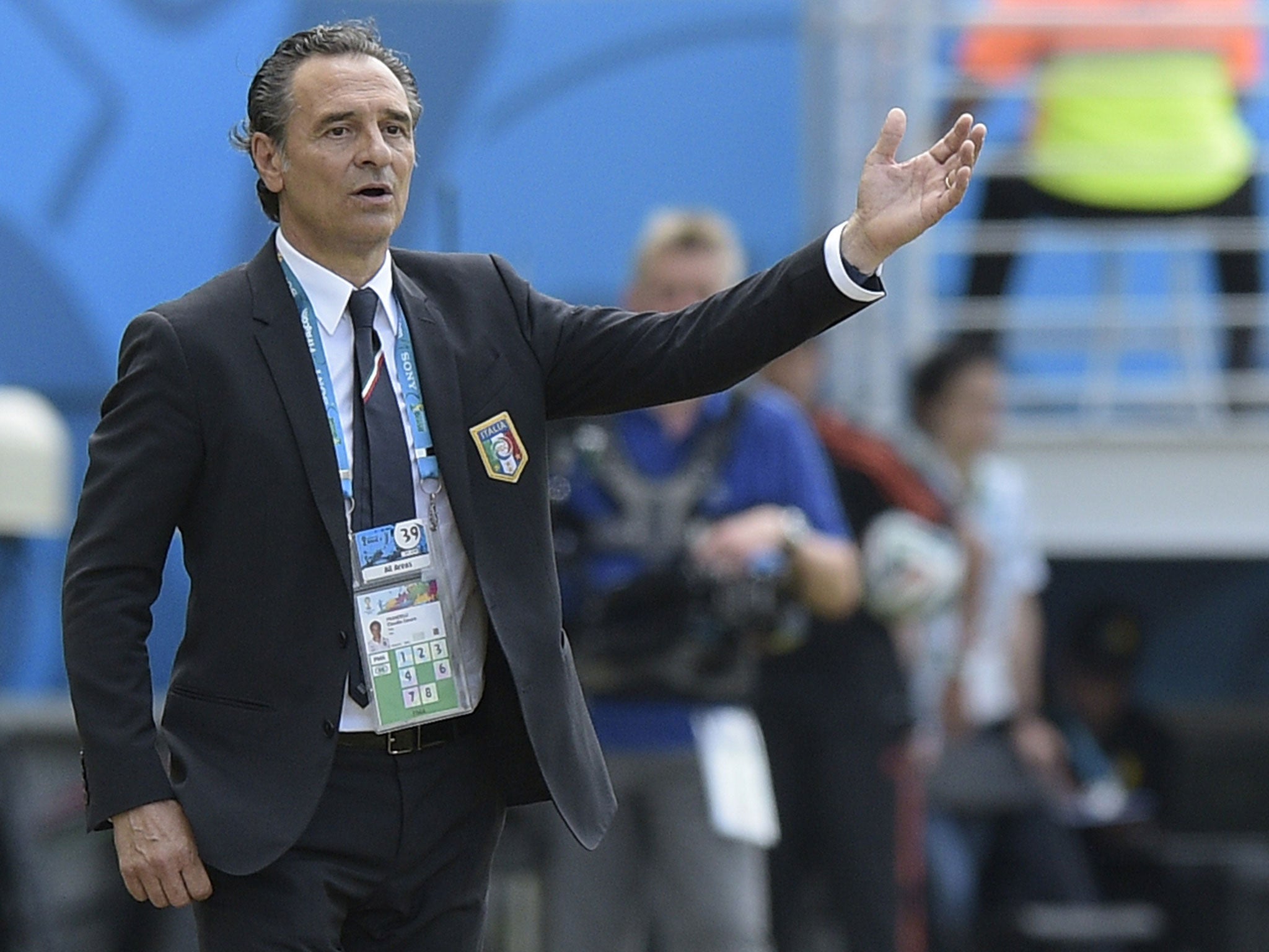 Cesare Prandelli of Italy gestures during the 2014 FIFA World Cup Brazil Group D match between Italy and Uruguay