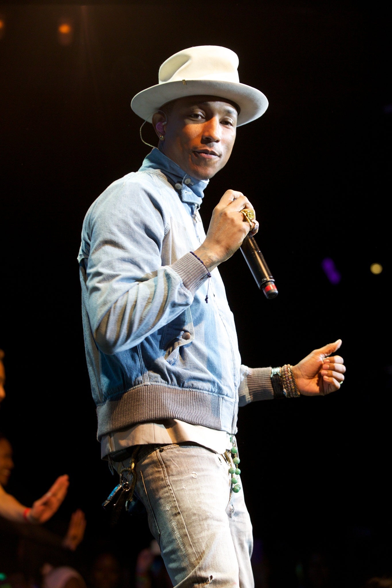 Pharrell Williams performs on stage at London's Brooklyn Bowl
