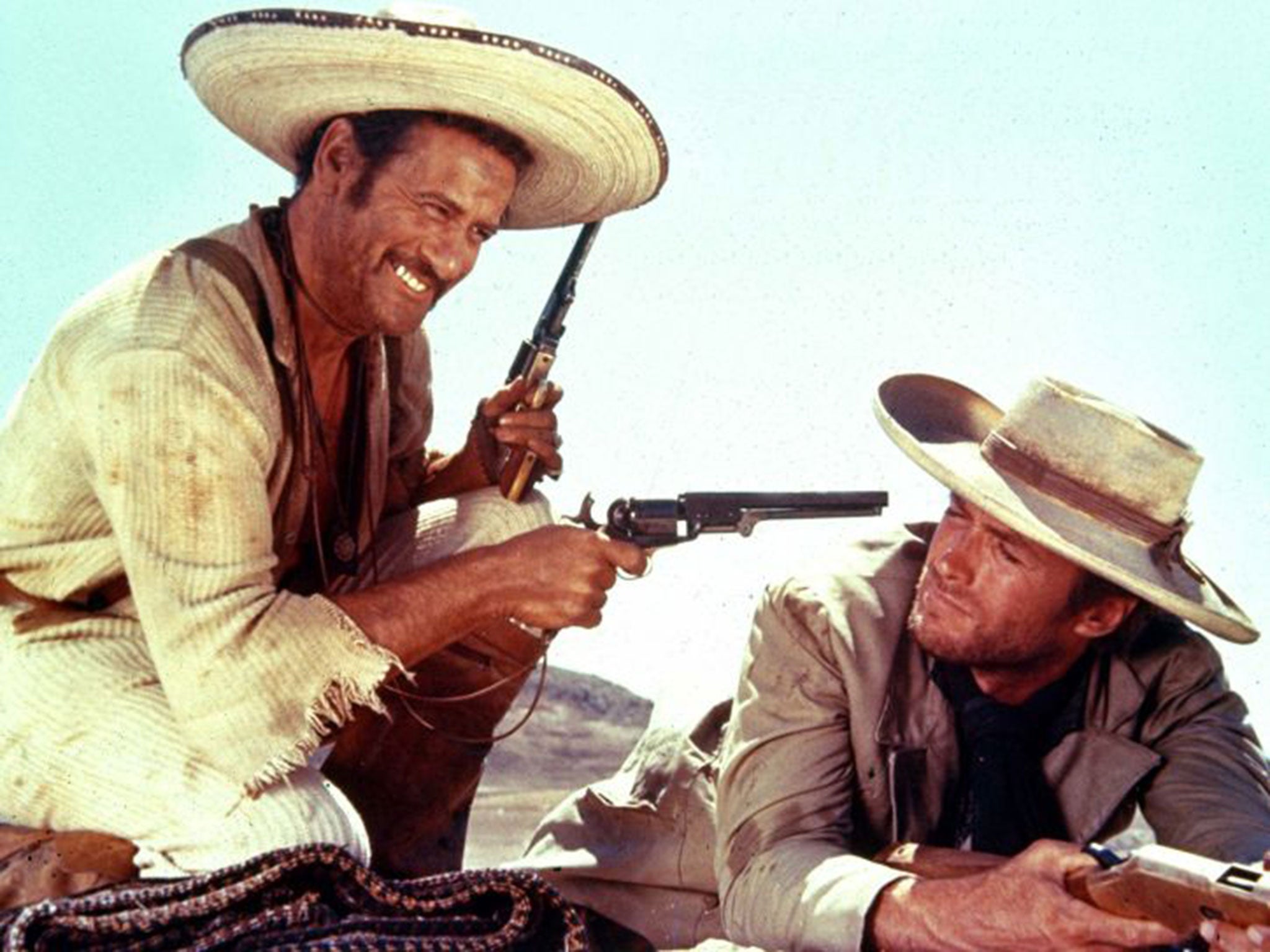Wallach, far left, with Clint Eastwood in ‘The Good, the Bad and the Ugly’