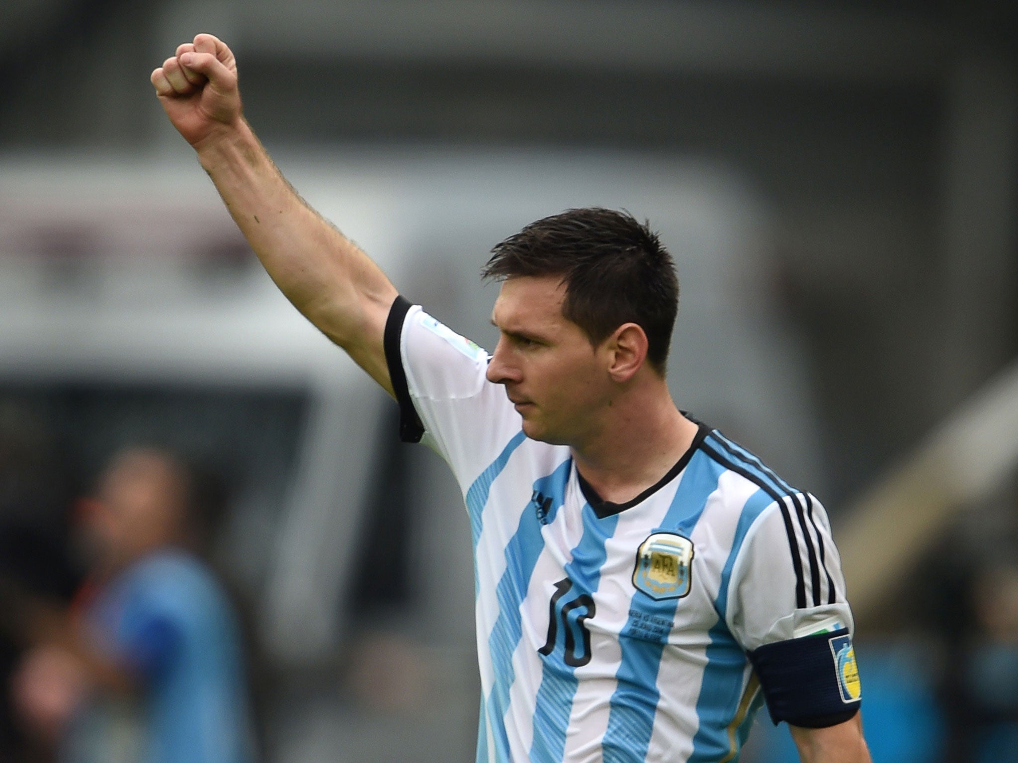 Lionel Messi celebrates his second goal for Argentina
