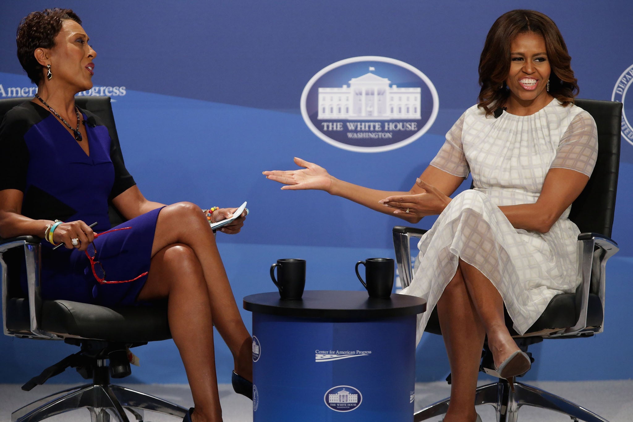 ABC reporter Robin Roberts and Michelle Obama in conversation during the White House summit on Working Families