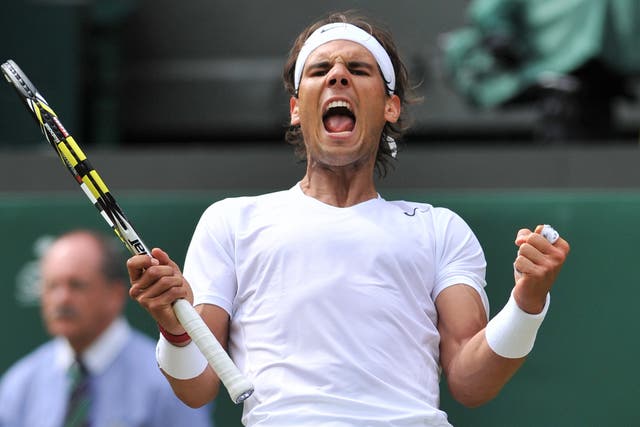 Rafael Nadal shows his relief after coming from behind to beat Lukas Rosol 