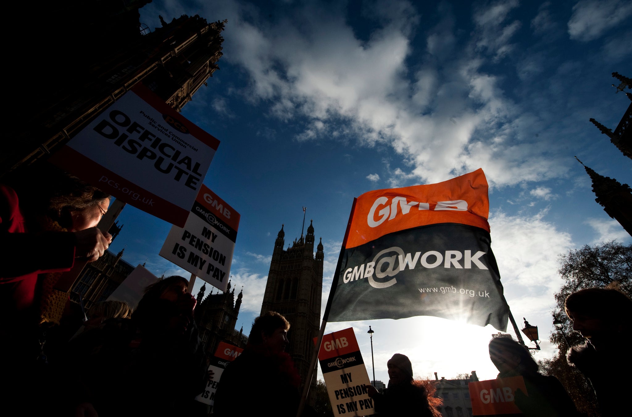 A protest organised by the British Workers' union GMB outside parliament