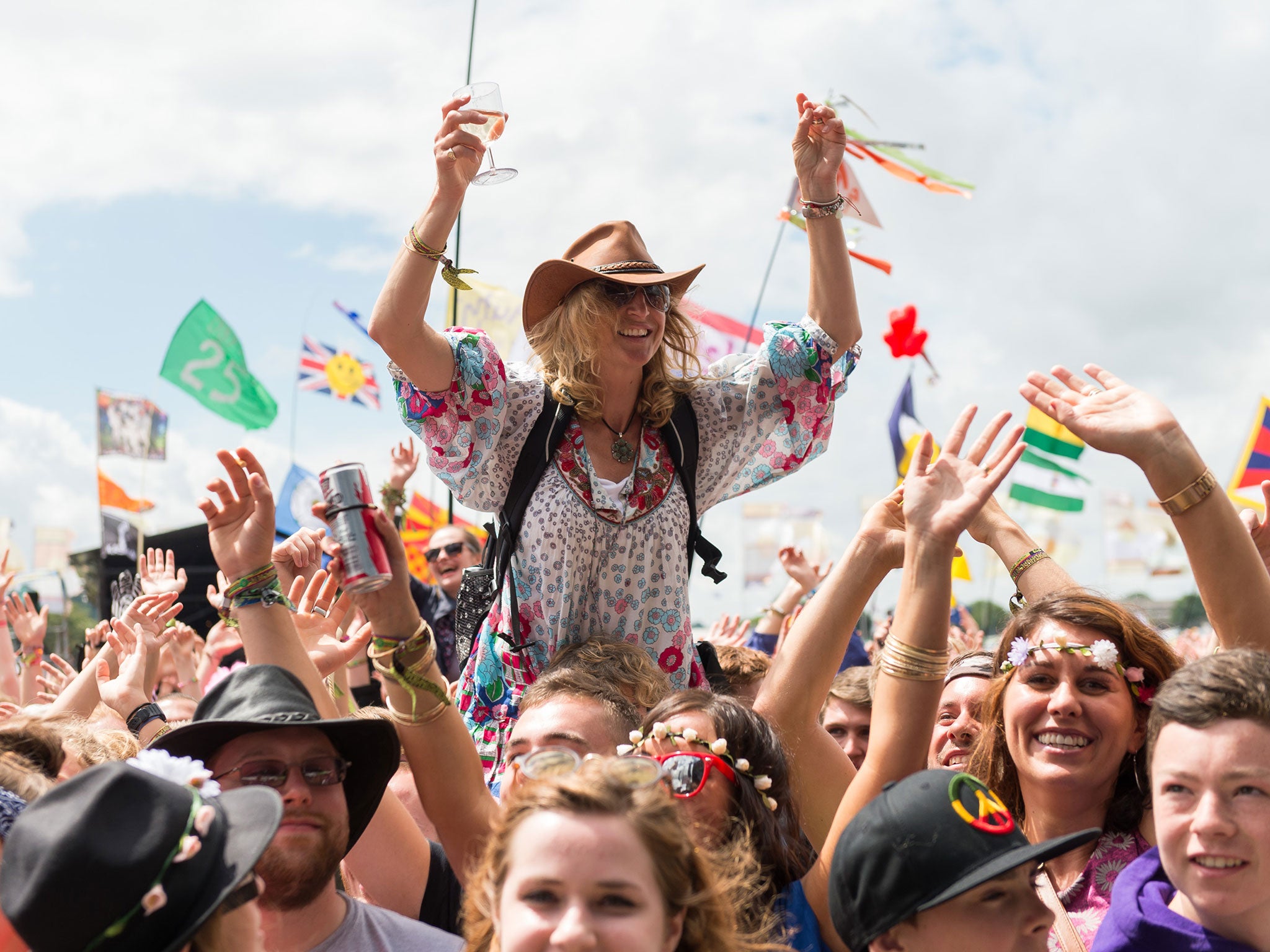 The crowd enjoys the atmosphere during day one of the Glastonbury Festival
