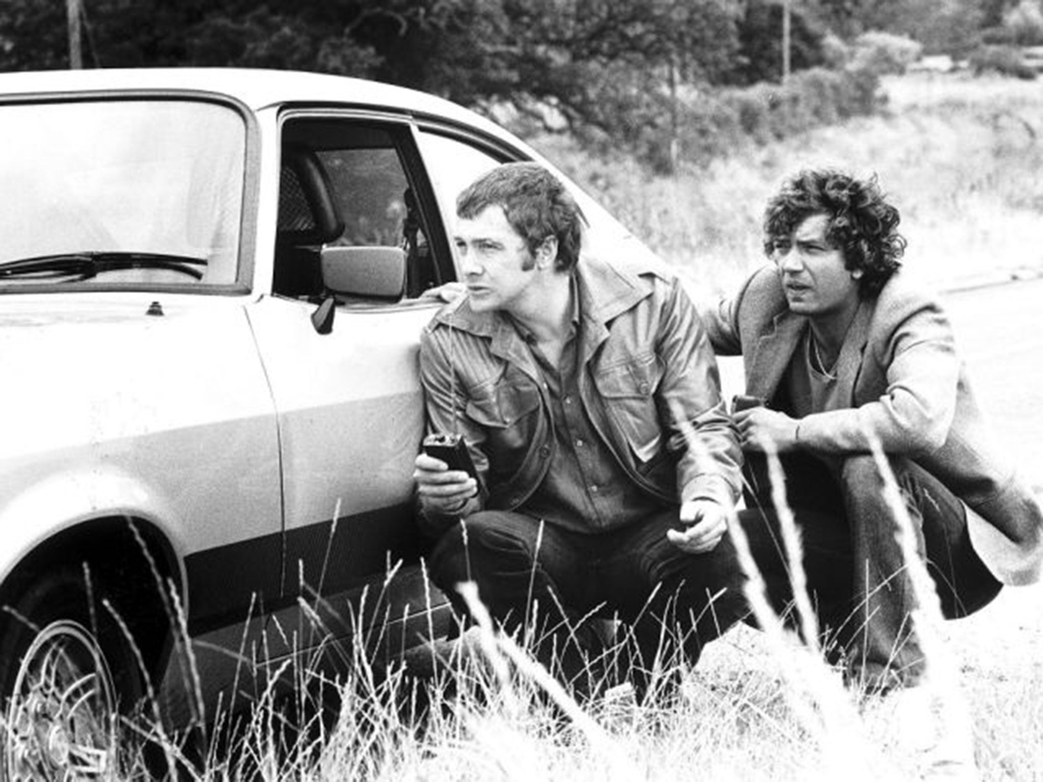 Lewis Collins and Martin Shaw as Bodie and Doyle in ‘The Professionals’, on which Brayne worked