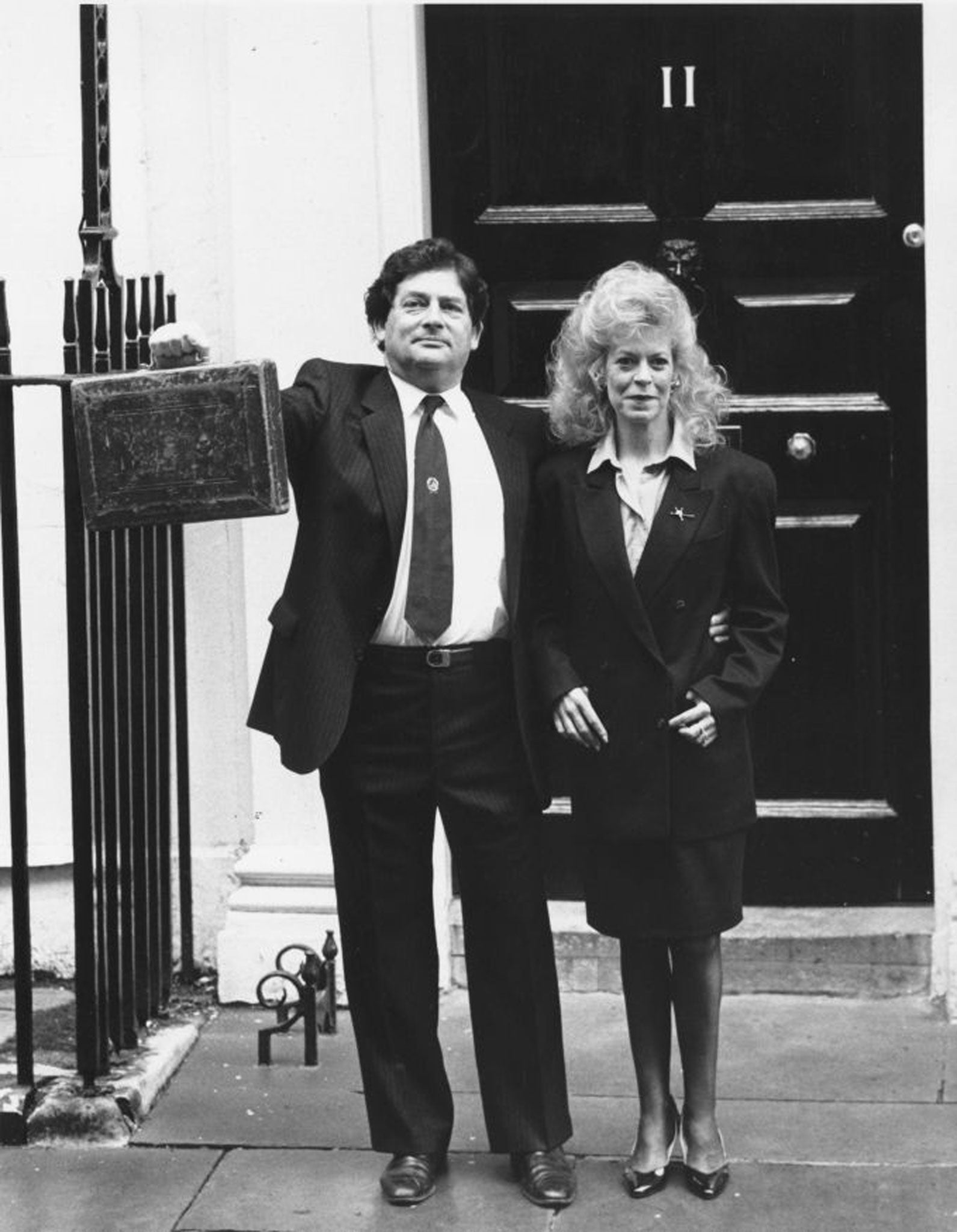 1988: Lawson, pictured with his second wife, Thérèse, leaving 11 Downing Street to present his Budget to the House of Commons