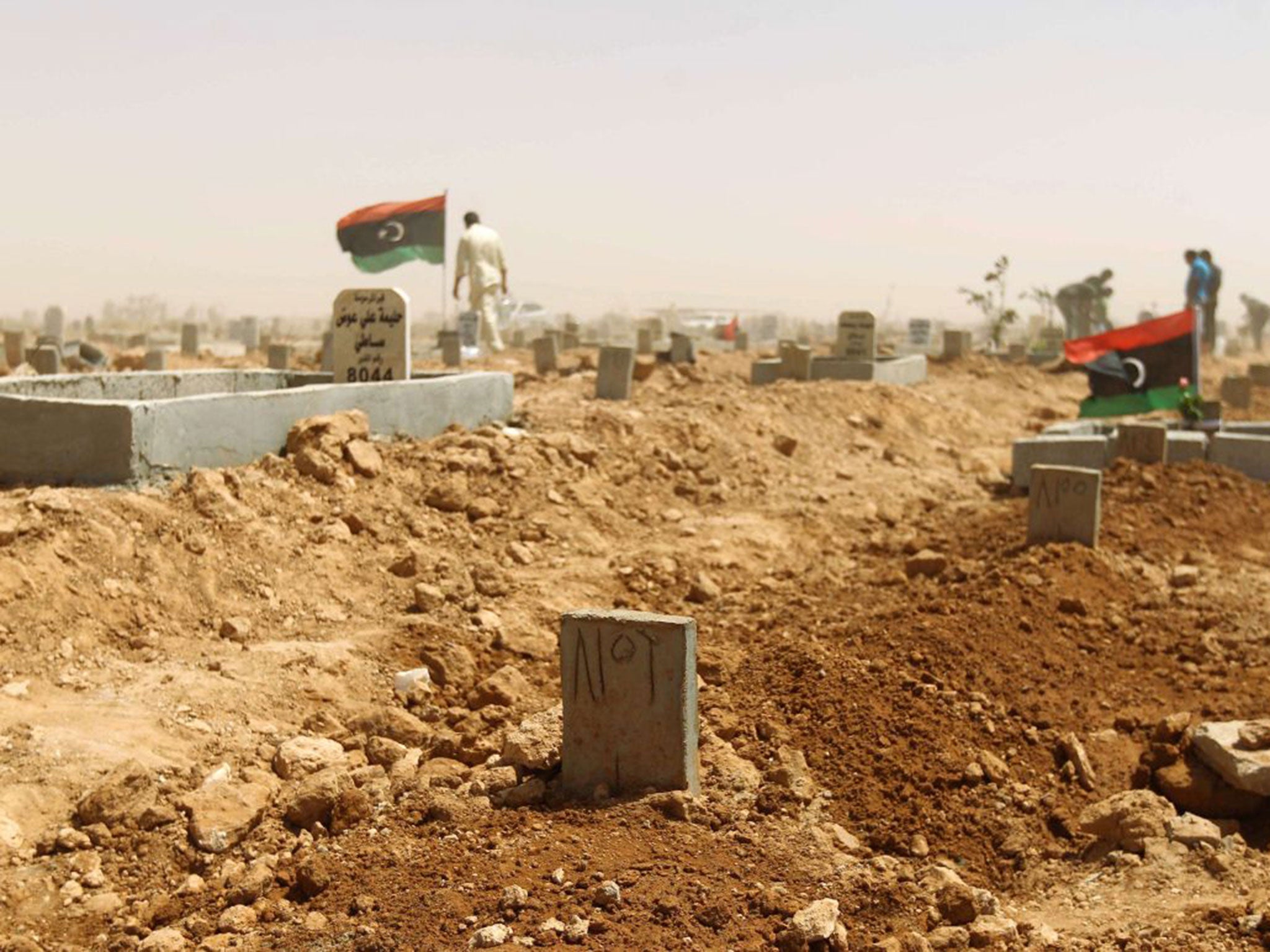 The grave of Libyan human rights activist and lawyer Salwa Bugaighis outside Benghazi