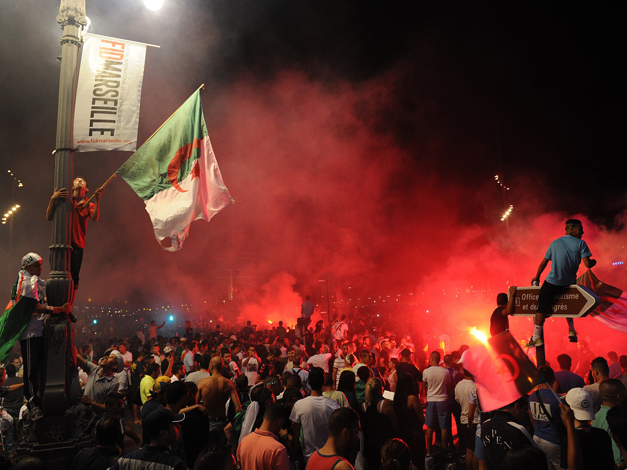 Algeria fans in France celebrate their team's progress
