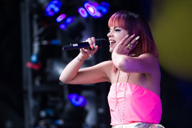 Lily Allen performs on the Pyramid Stage at Glastonbury