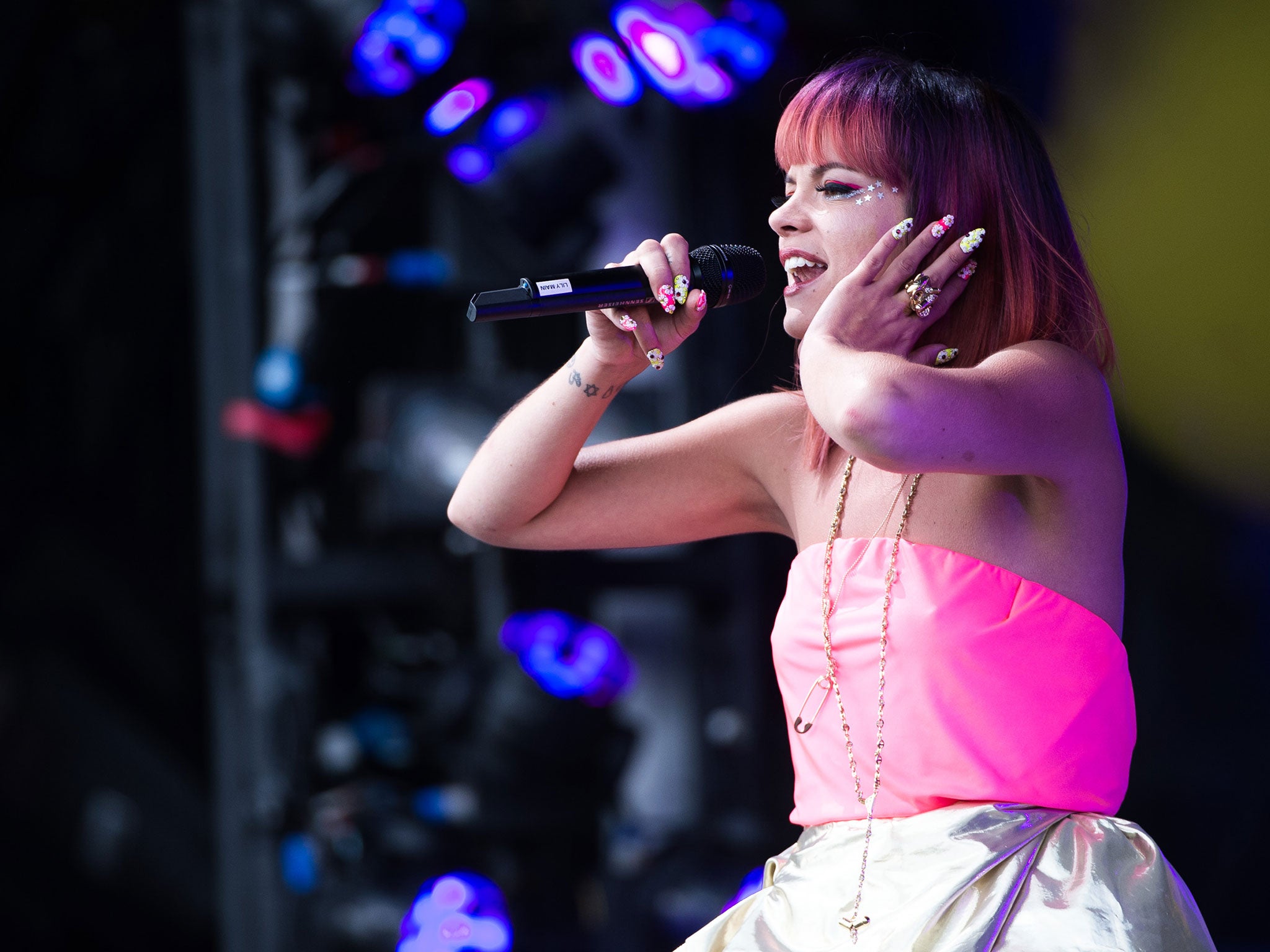 Lily Allen performs on the Pyramid Stage at Glastonbury, 2014