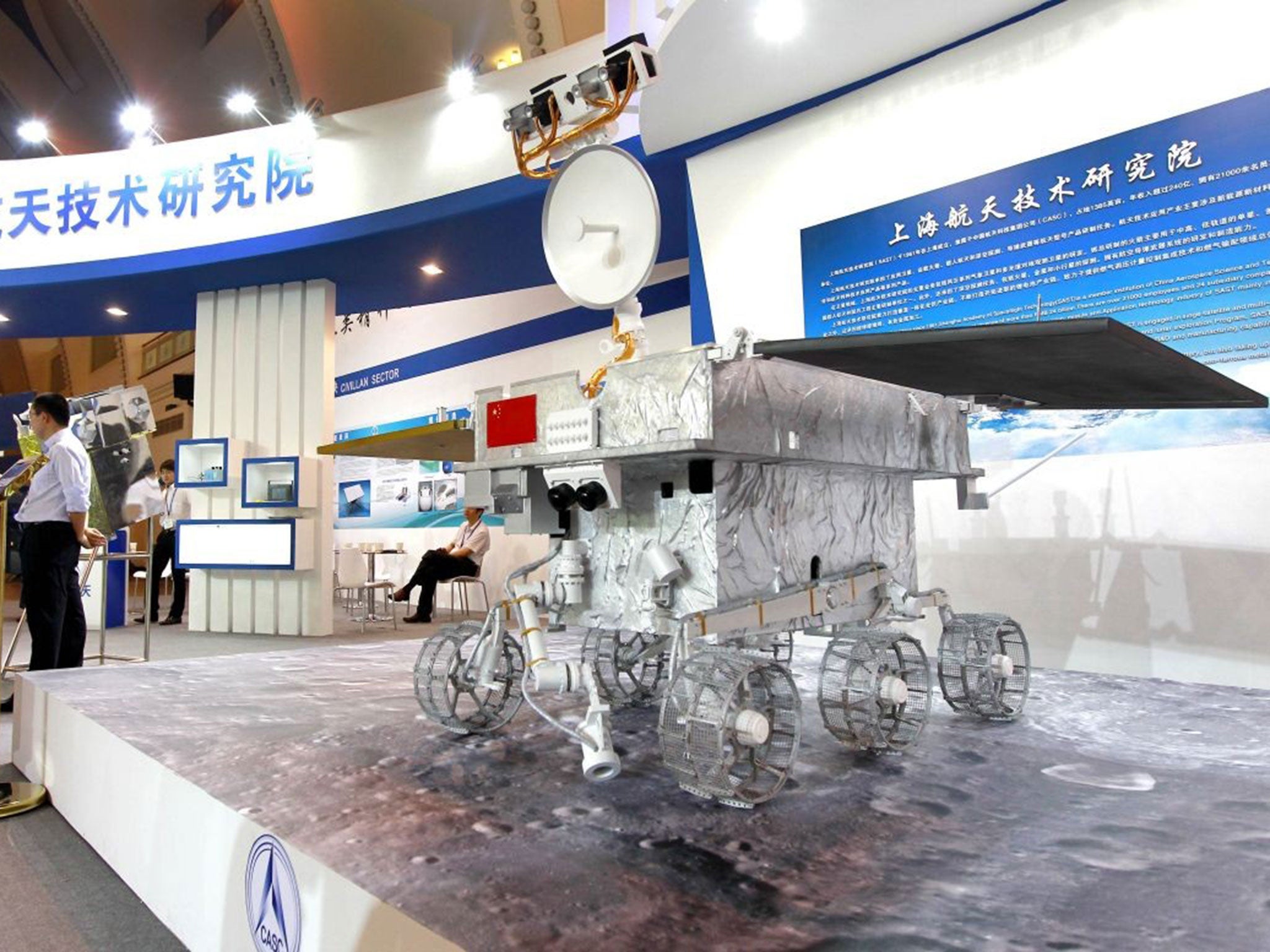 A model of Yutu, China's Moon rover, named after the pet rabbit of Chang'e, the goddess of the Moon in Chinese mythology