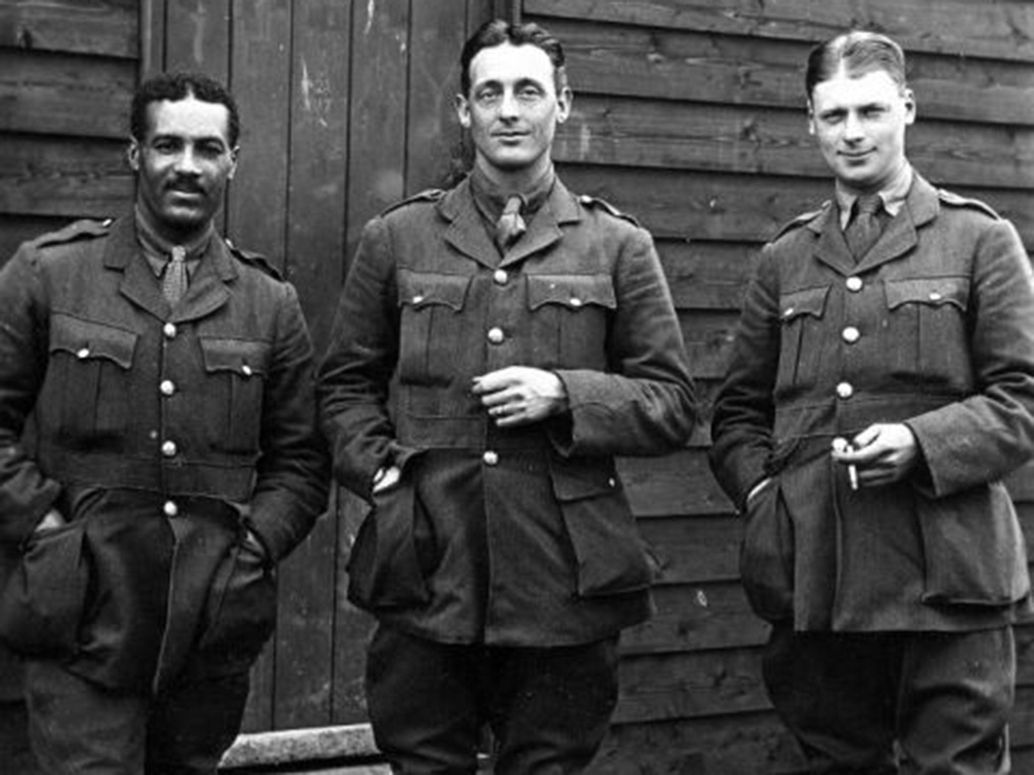 Walter Tull, left, Britain’s first black Army officer, in a photograph handed down to his great-nephew Edward Finlayson
