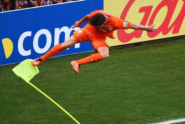 Klaas-Jan Huntelaar celebrates his winning goal against Mexico