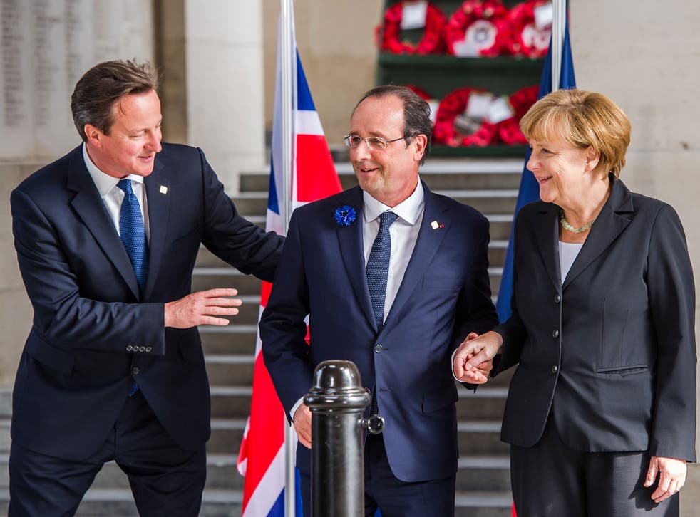 David Cameron, with the French President François Hollande and German Chancellor Angela Merkel, is under pressure to say he is prepared to urge an ‘out’ vote in a referendum